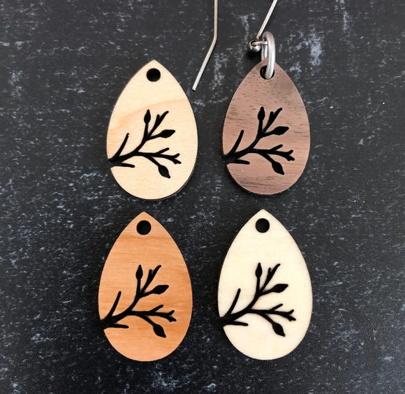 Leafy Branches Teardrop Wood Earrings