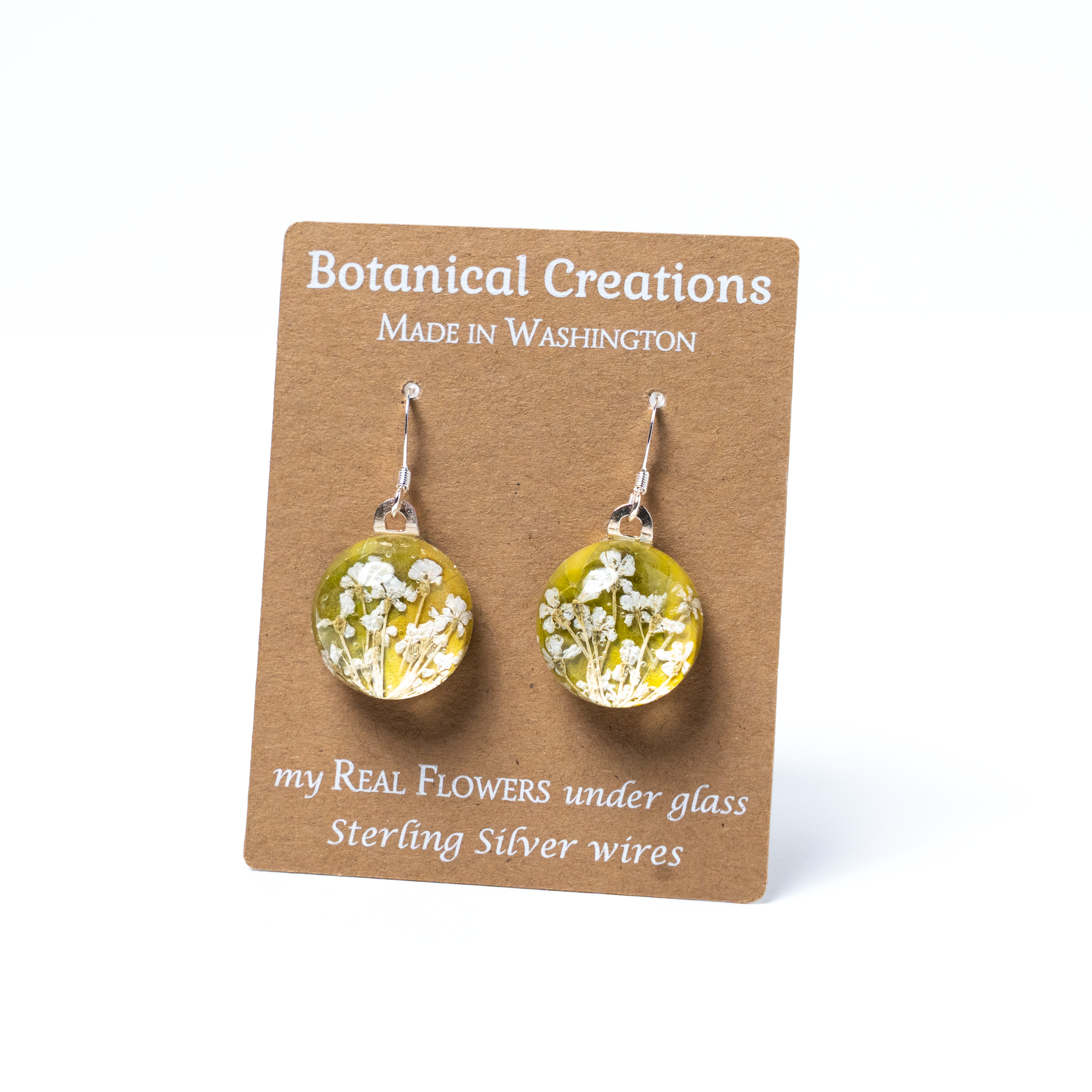 Leaves + Queen Anne's Lace Dangle Earrings by Botanical Creations