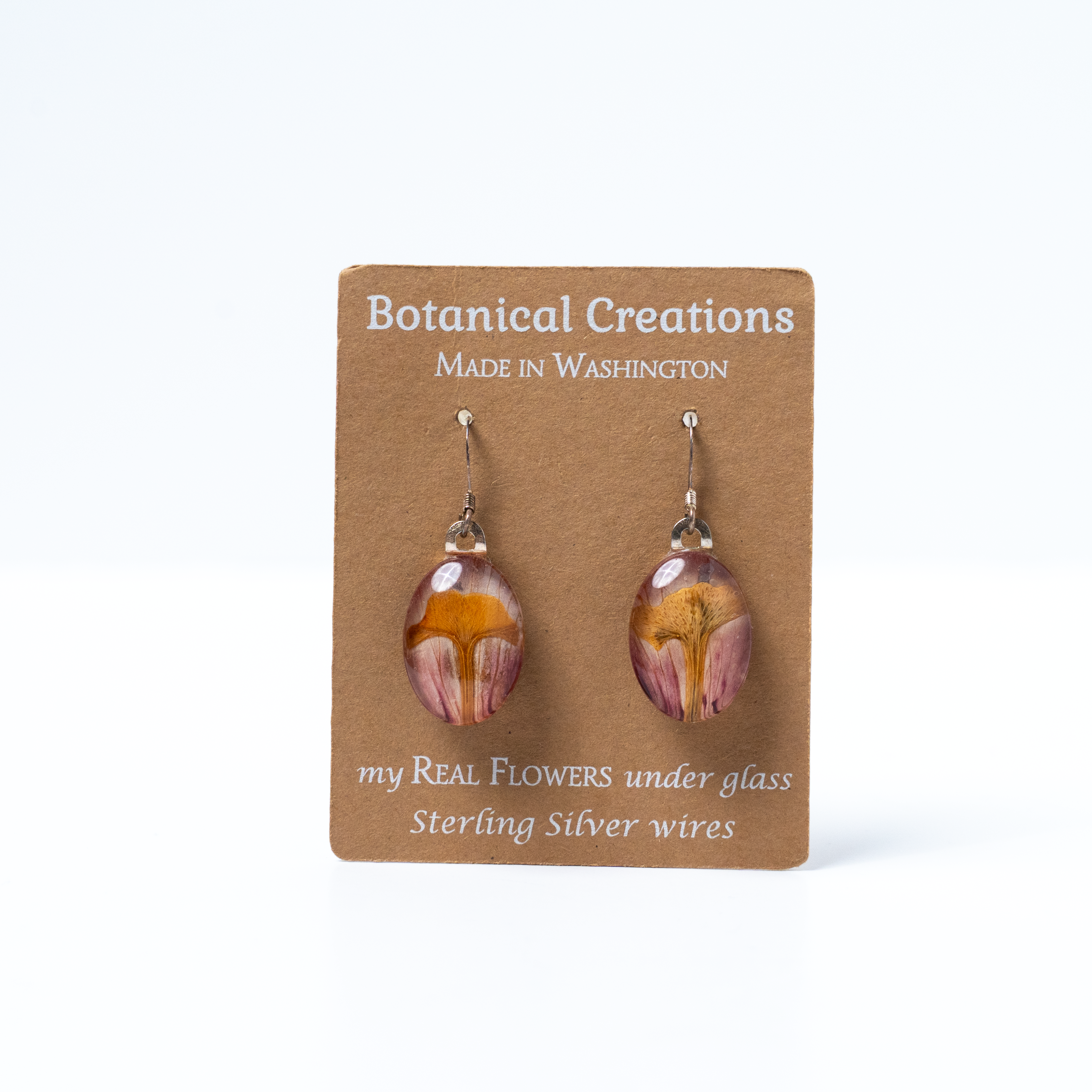 Lily Petal + Gingko Leaf Oval Earrings by Botanical Creations