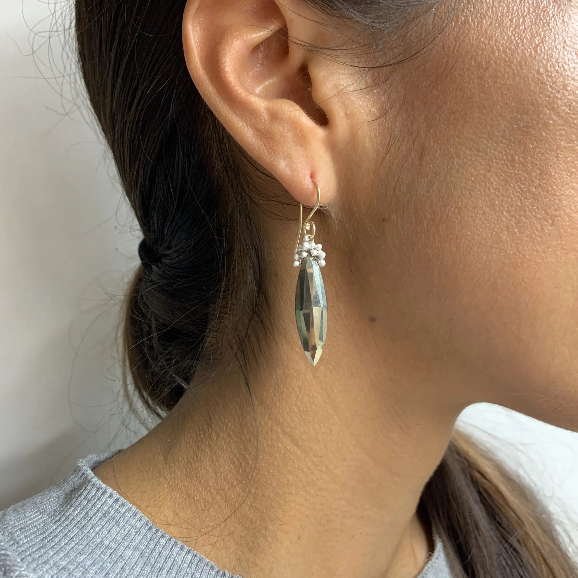 Marquise Pyrite Caviar Dew Drop Earrings