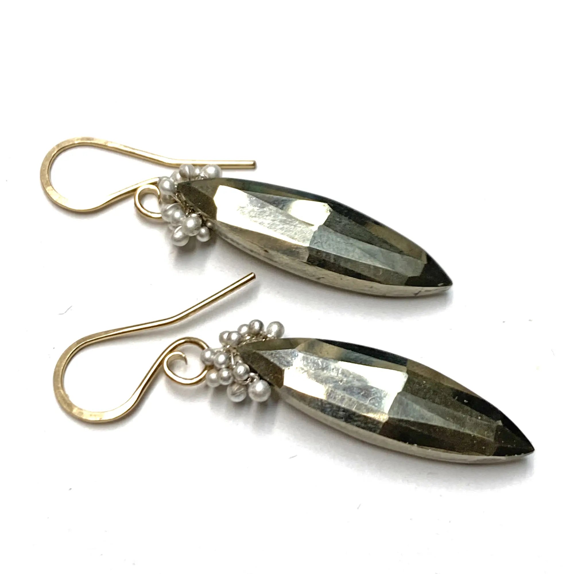 Marquise Pyrite Caviar Dew Drop Earrings