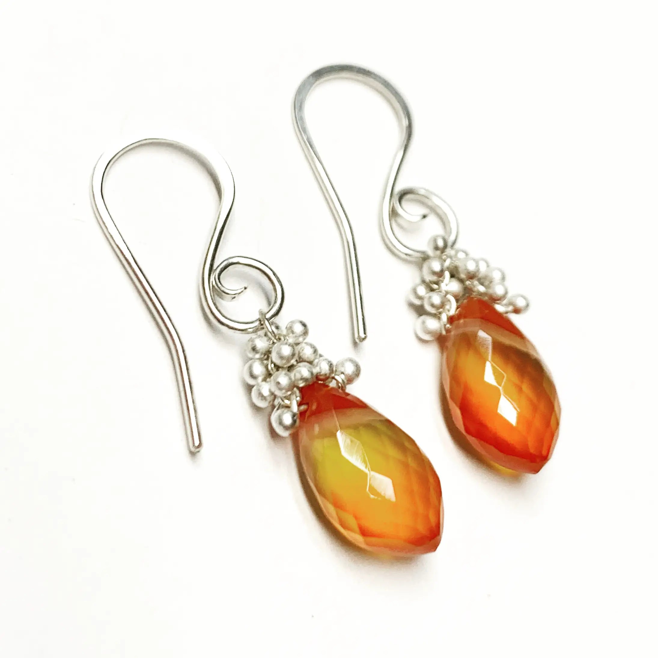 Orange Lace Chalcedony Caviar Dew Drop Earrings