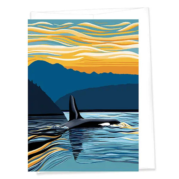 Orca Evening Swim Puget Sound Greeting Card