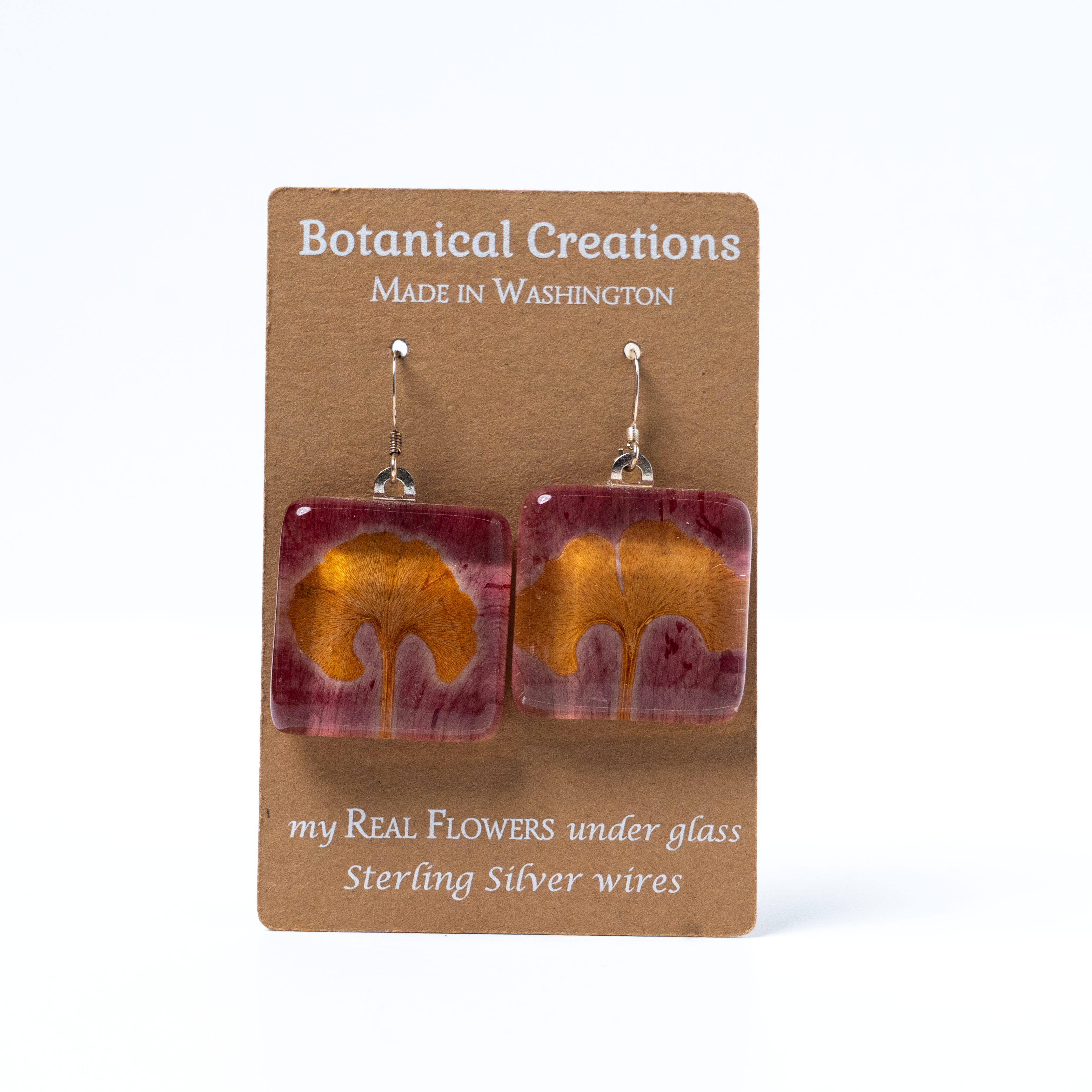 Peony + Gingko Leaf Square Earrings by Botanical Creations