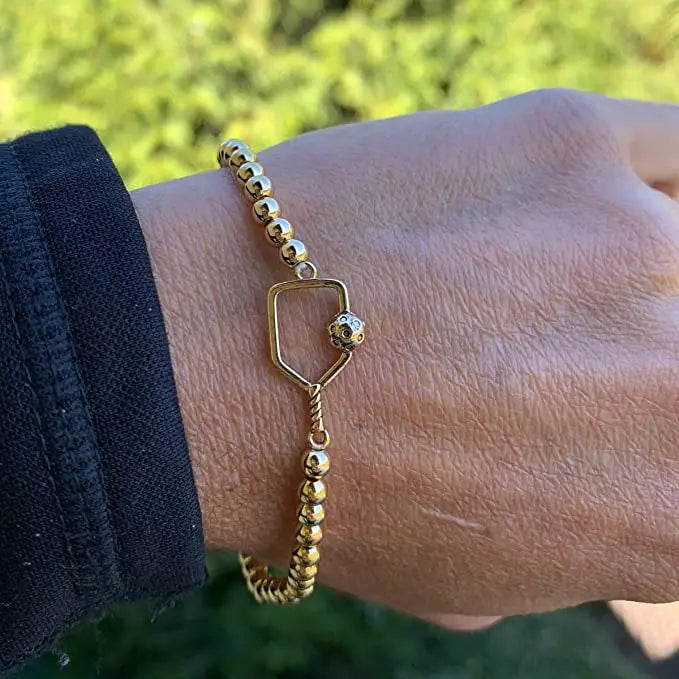 Pickleball Beaded Stretch Bracelet -Gold