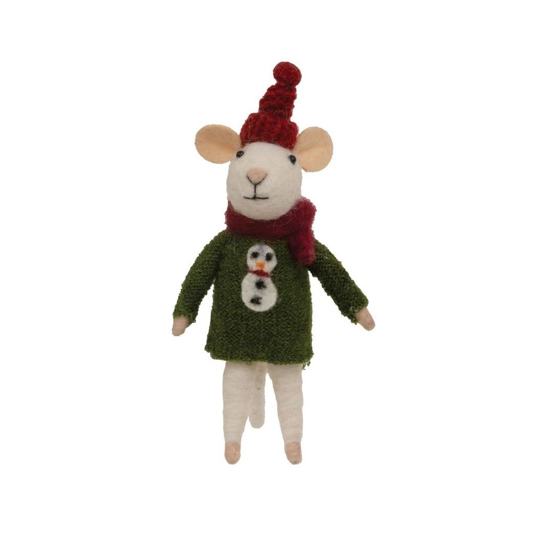 Christmas Snowman Sweater Mouse Felted Ornament