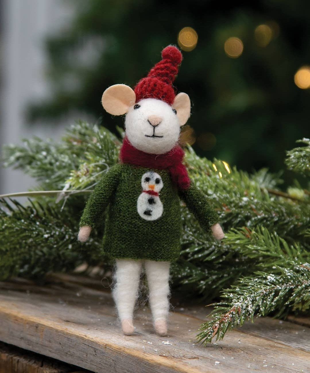 Christmas Snowman Sweater Mouse Felted Ornament
