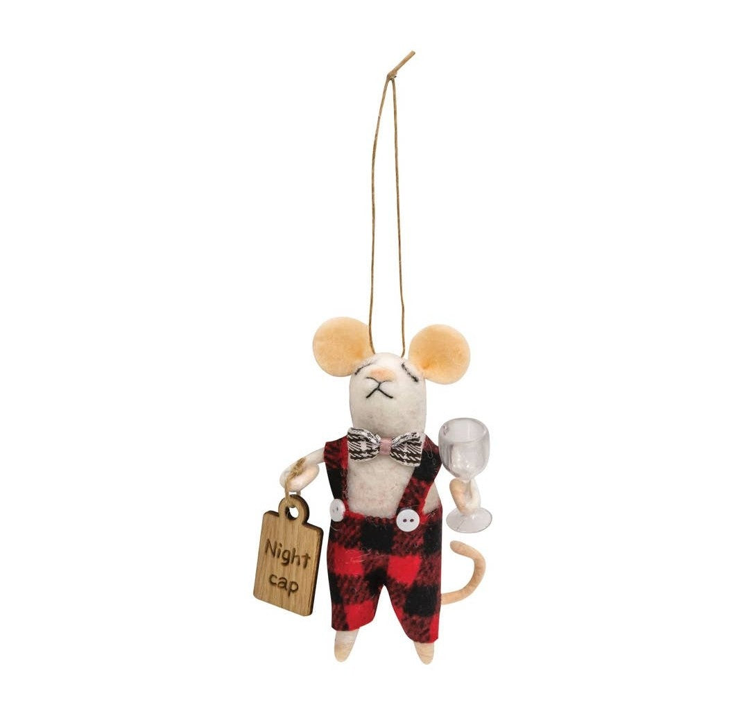 Felted Wool Mouse Night Cap Ornament