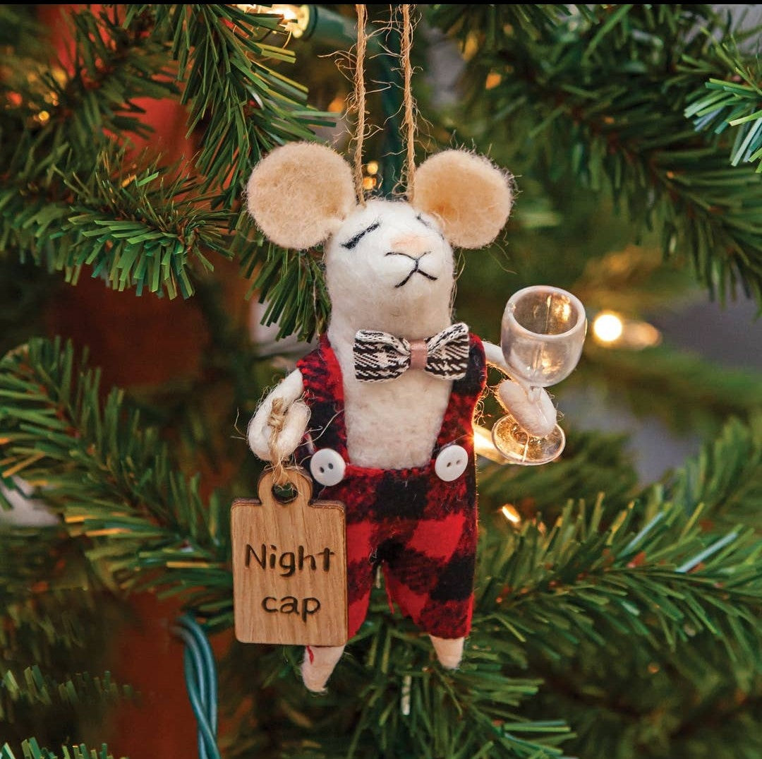 Felted Wool Mouse Night Cap Ornament