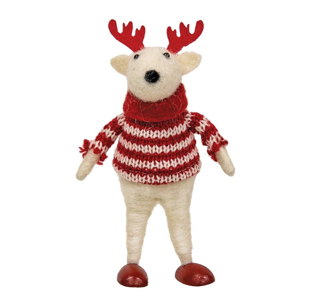 Felted Reindeer Red Striped Sweater Ornament