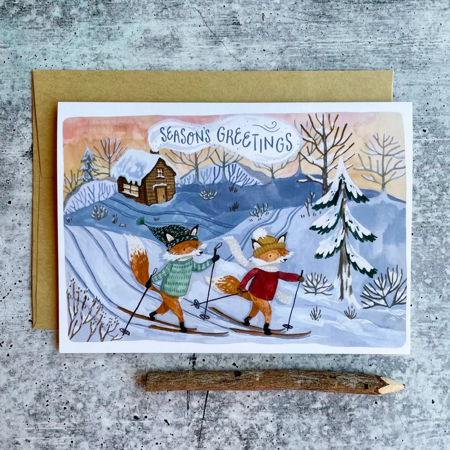Skiing Foxes Christmas Card