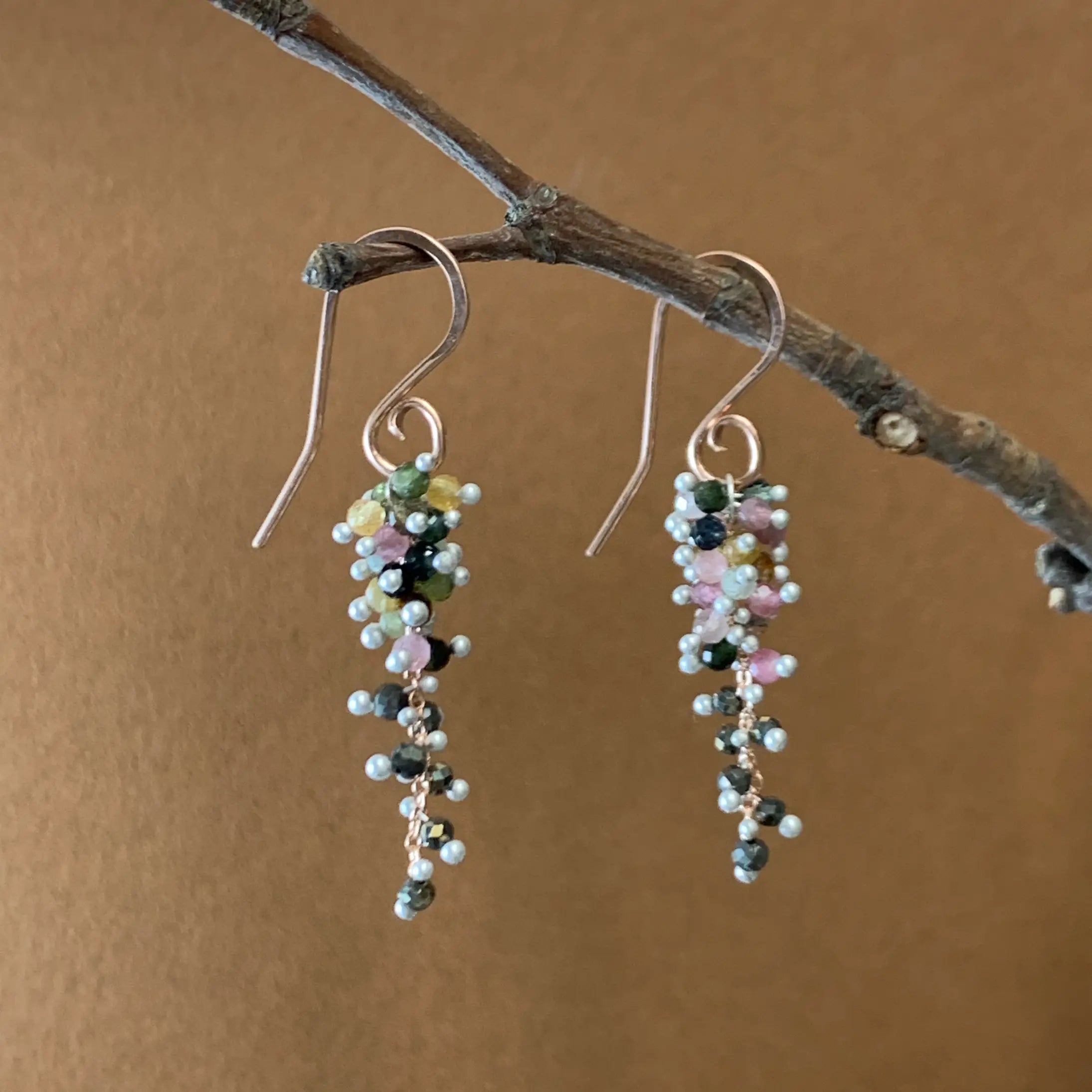 Small Tourmaline And Pyrite Wisteria Earrings