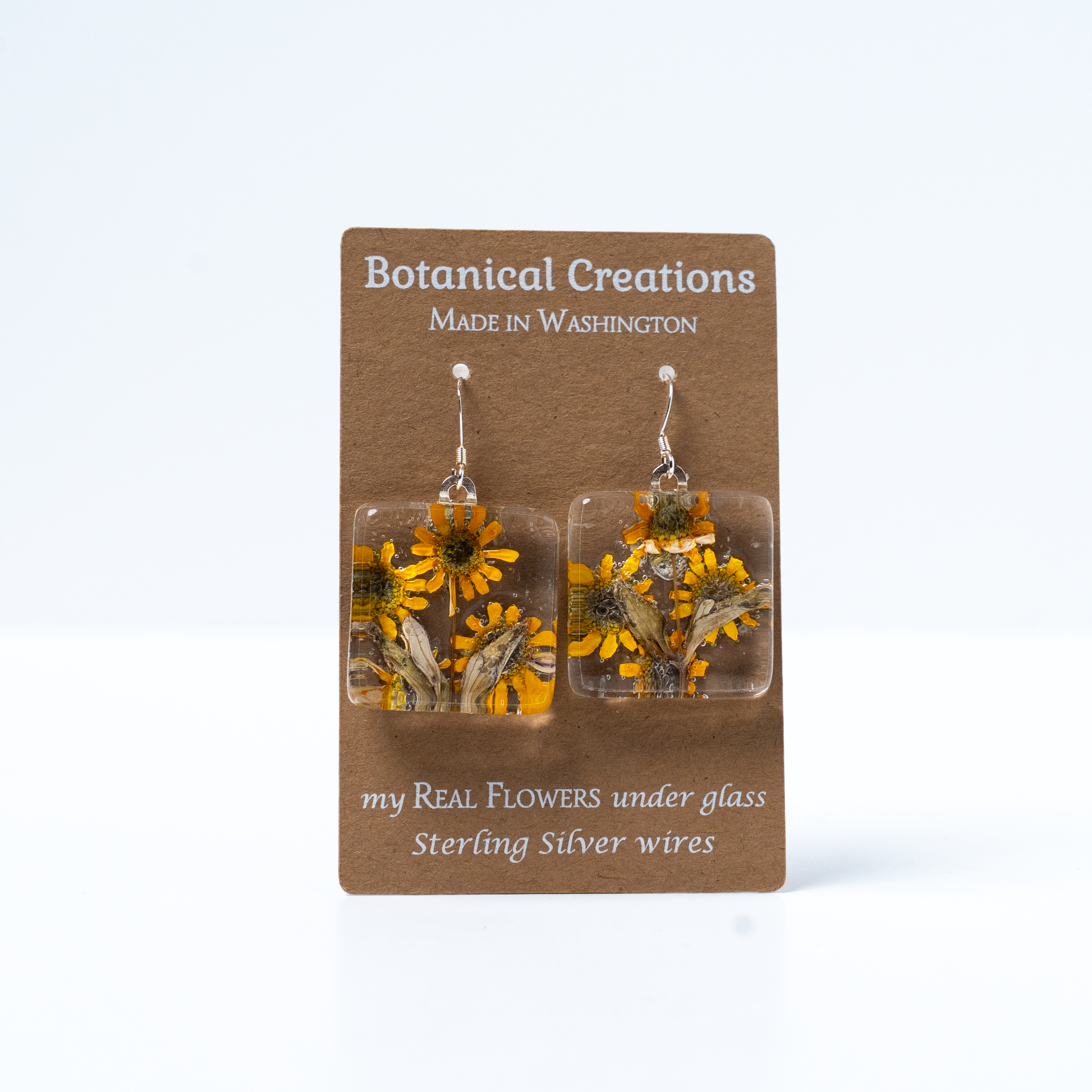 Mini Sunflower Square Earrings by Botanical Creations