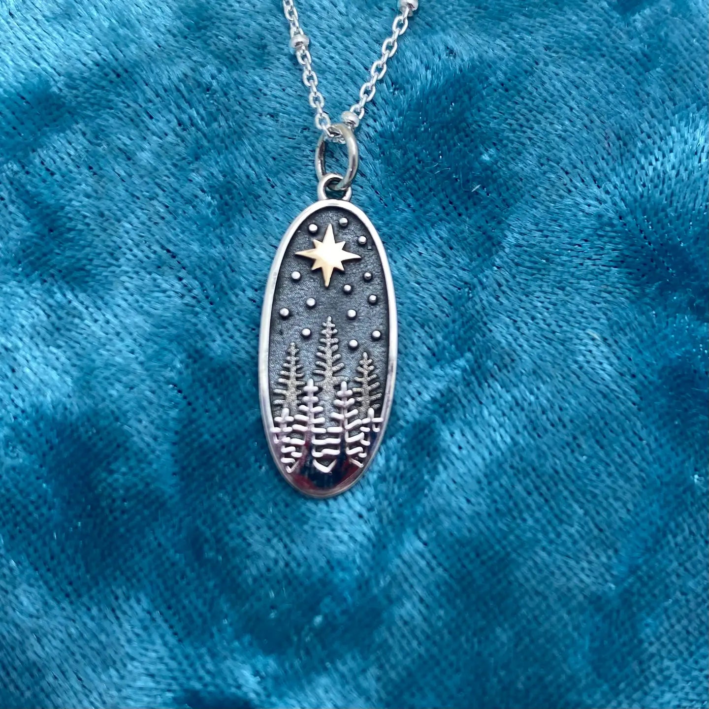 Sterling Silver Pine Tree Charm with Bronze Star Necklace | Sterling Silver