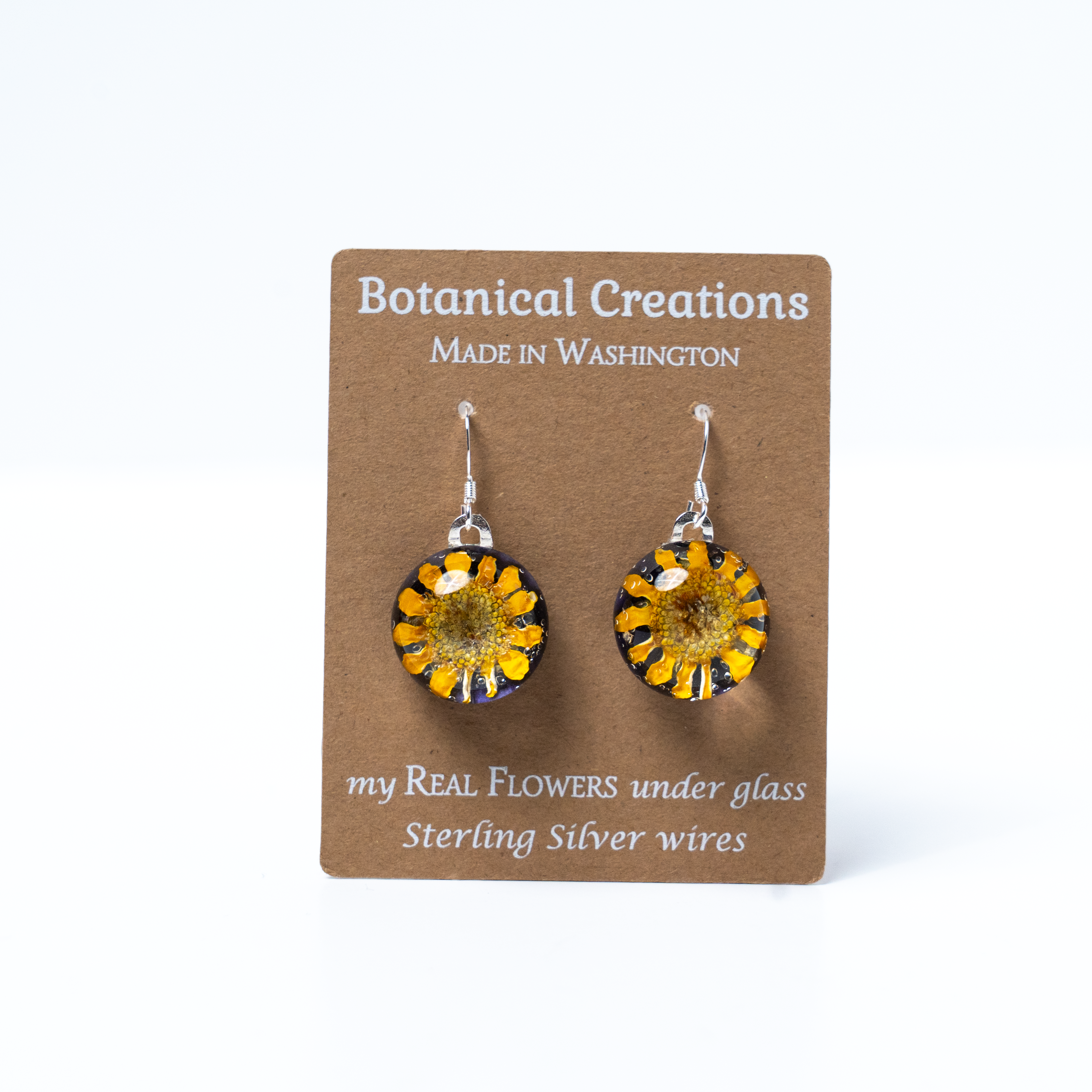 Sunflower + Purple Petal Dangle Earrings by Botanical Creations