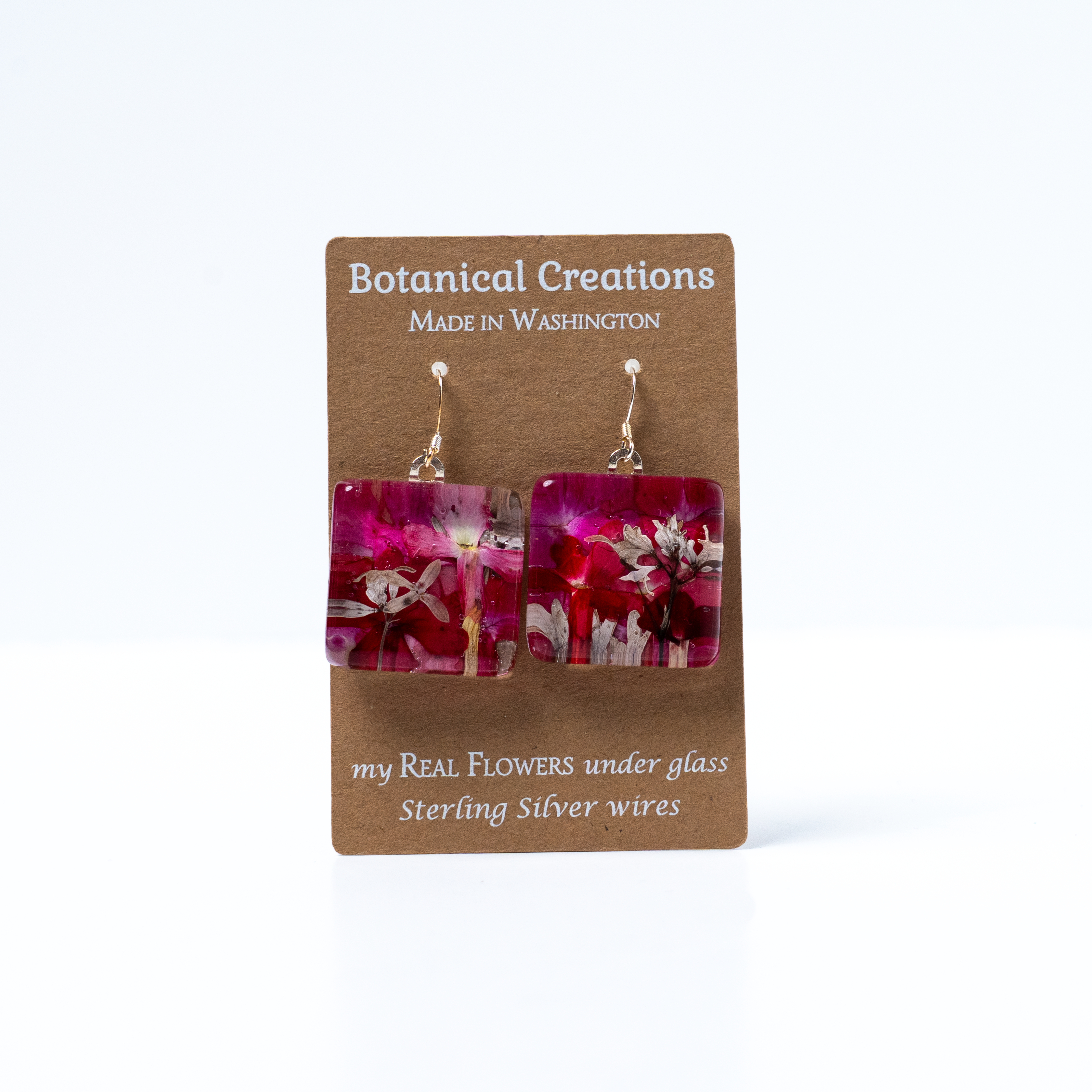 Sweet Woodruff + Verbena Square Earrings by Botanical Creations