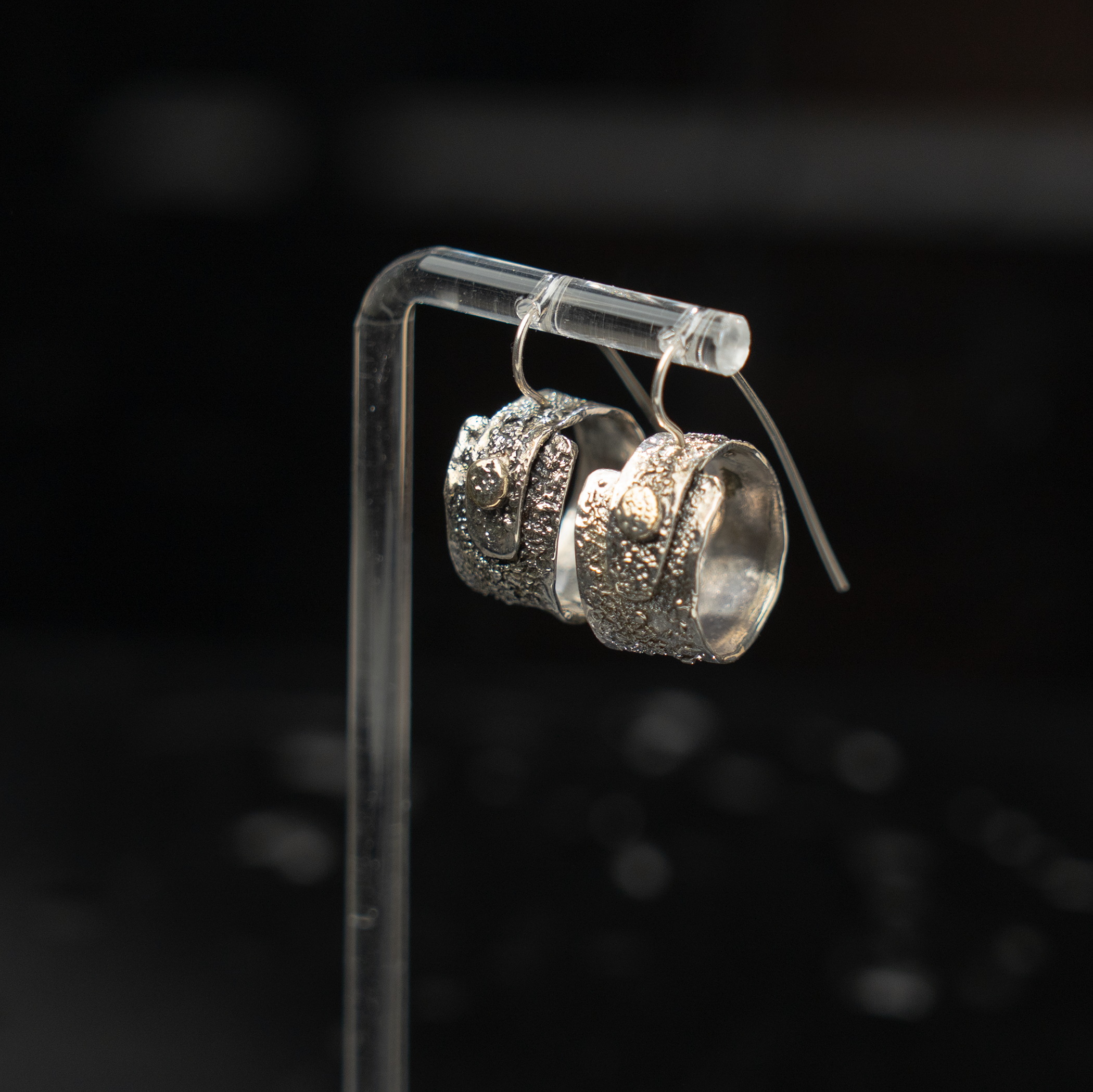 Tkhe Sterling Silver Hoop Dangle Earrings, Bronze Accents