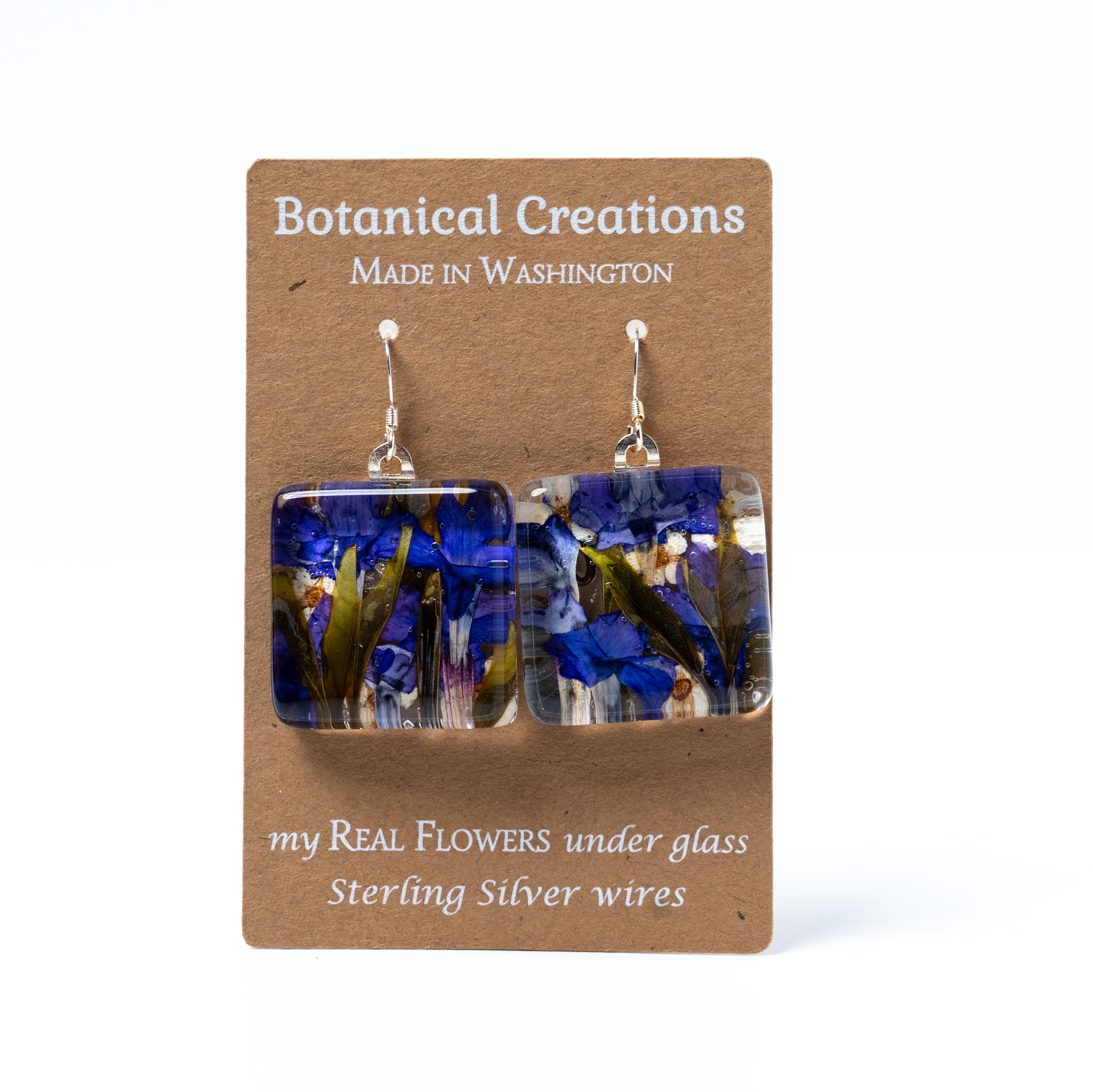 Verbena Spirea + Leaves Square Earrings by Botanical Creations