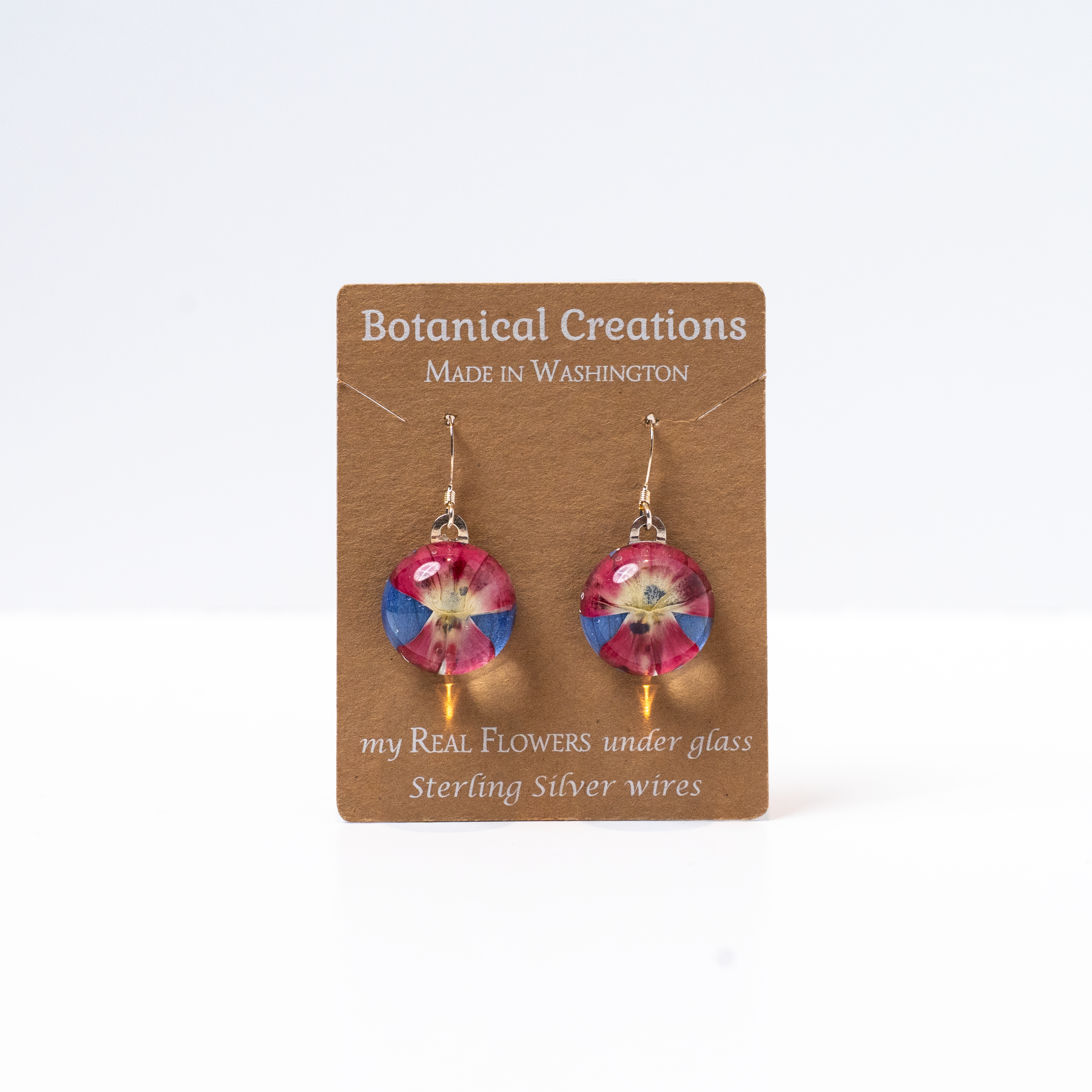 Verbena + Delphinium Round Dangle Earrings by Botanical Creations