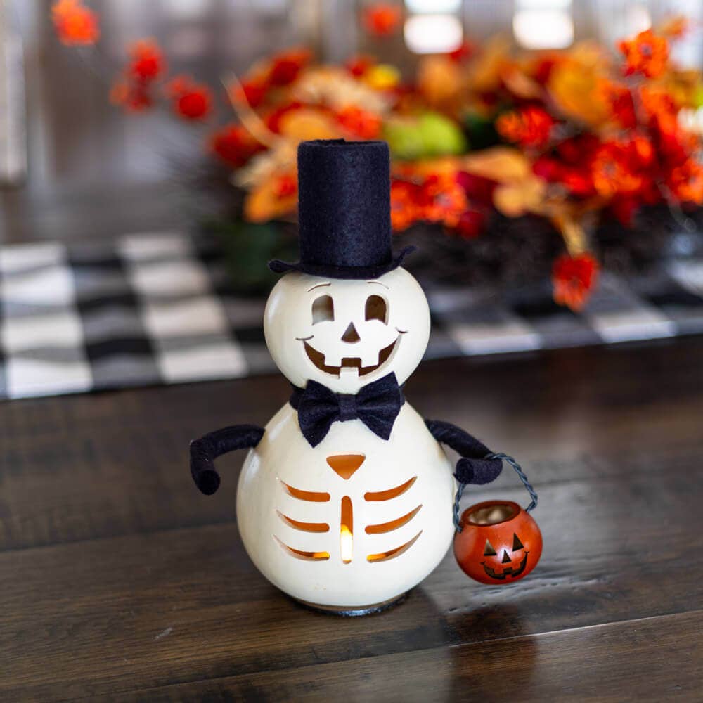 Hand-Crafted Skeleton Gourd - Skully Miniature & Basket