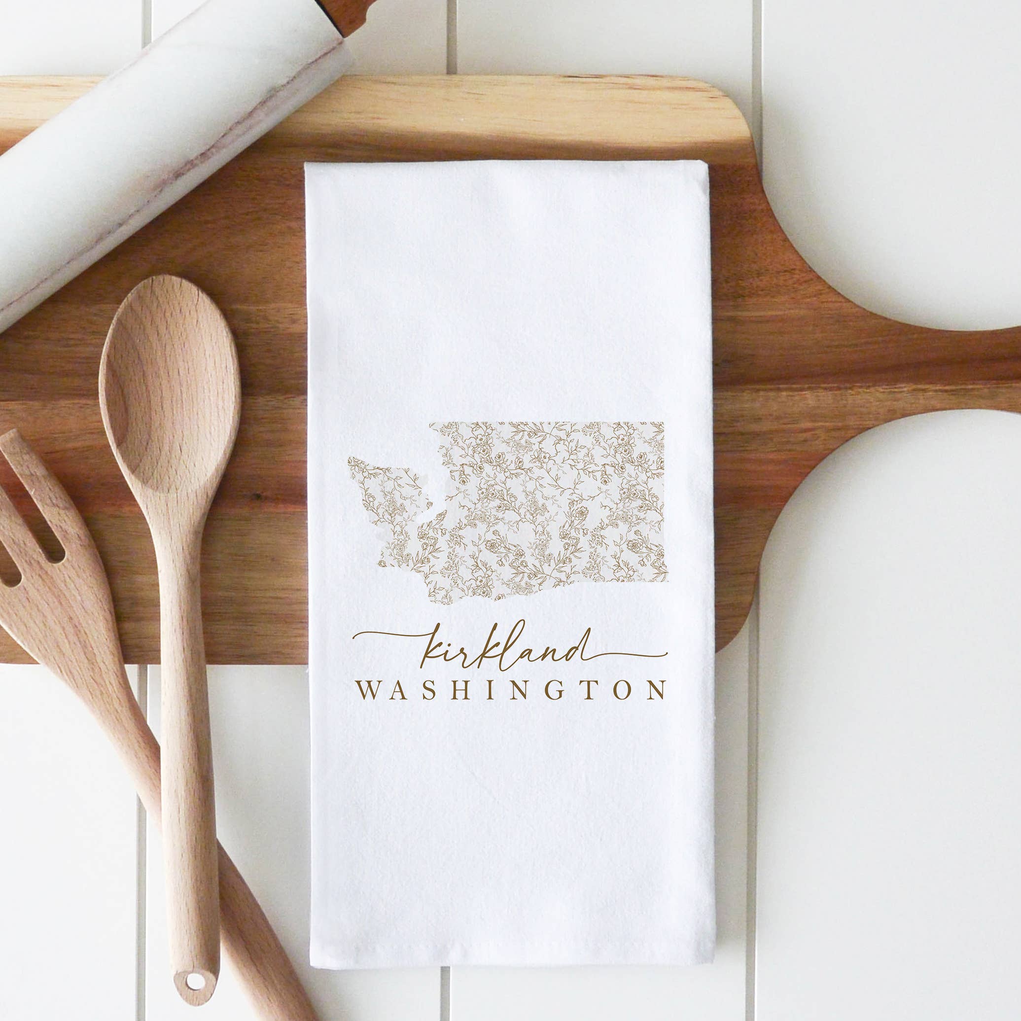 Vintage Floral State Custom Tea Towel: White
