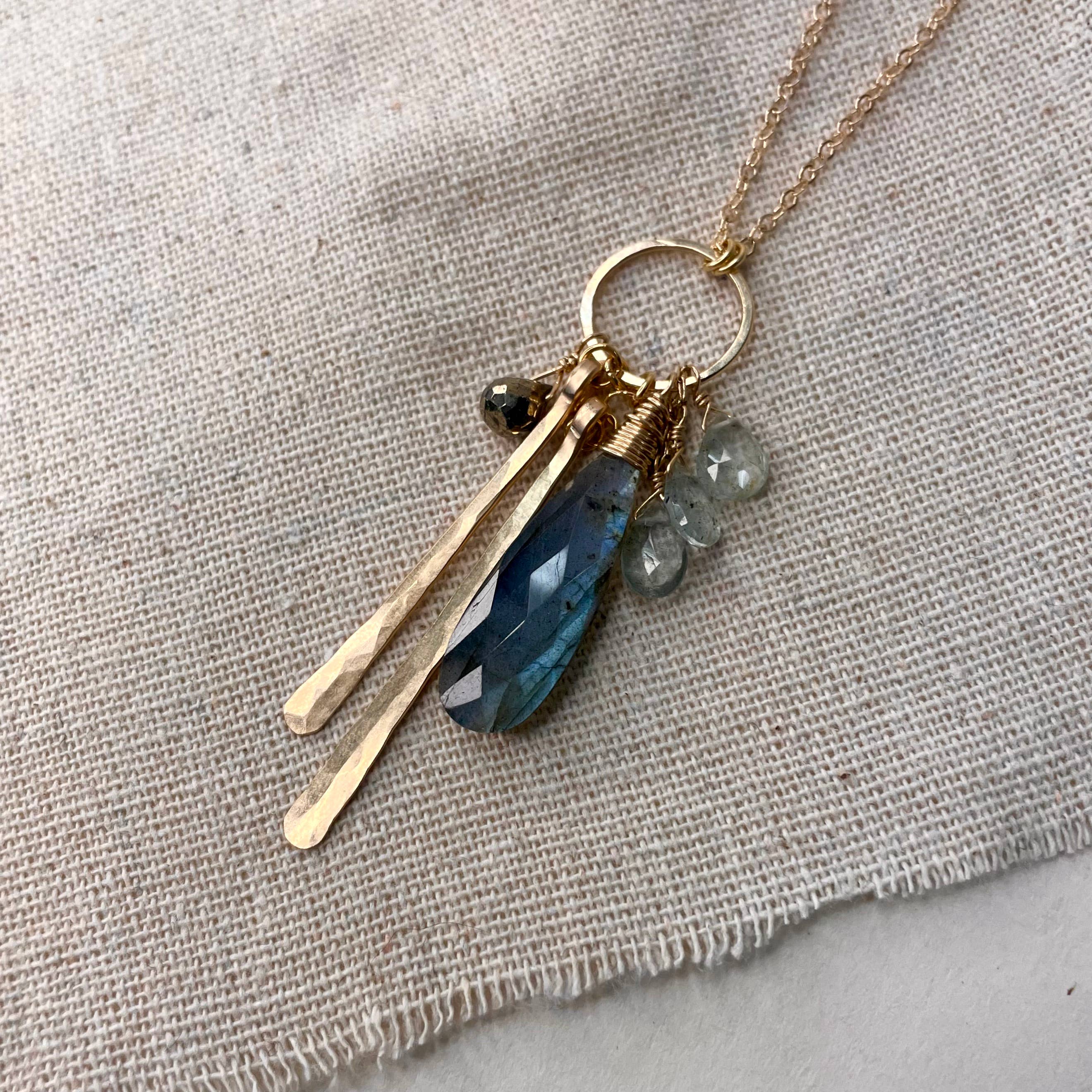 Labradorite Cluster and Stick Necklace: Gold Filled