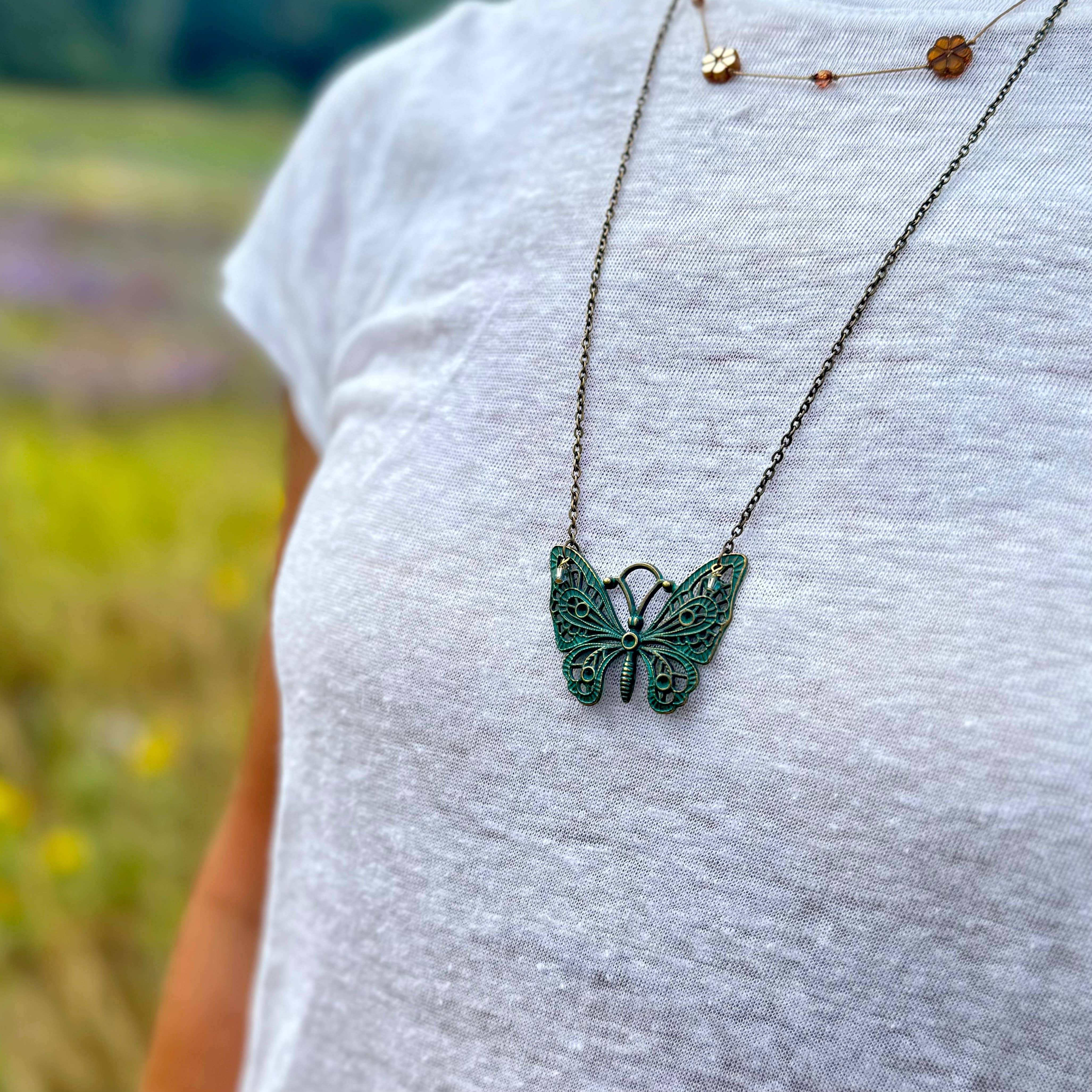 Nouveau Brass Necklace - 24" Butterfly