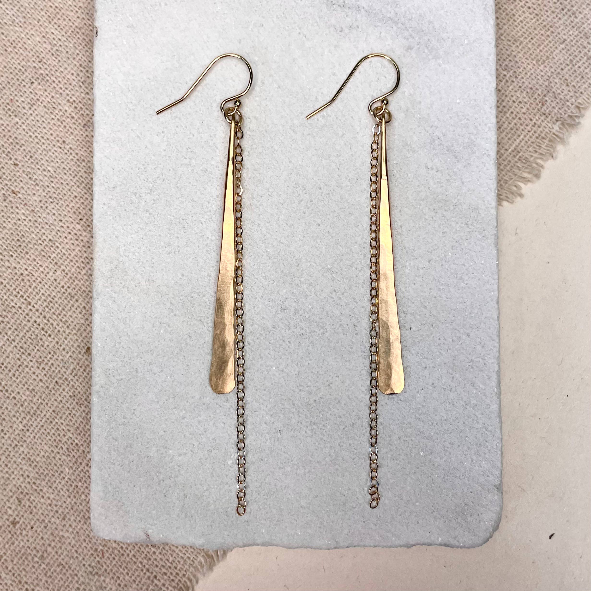 Hammered Stick and Chain Earrings: Gold Filled