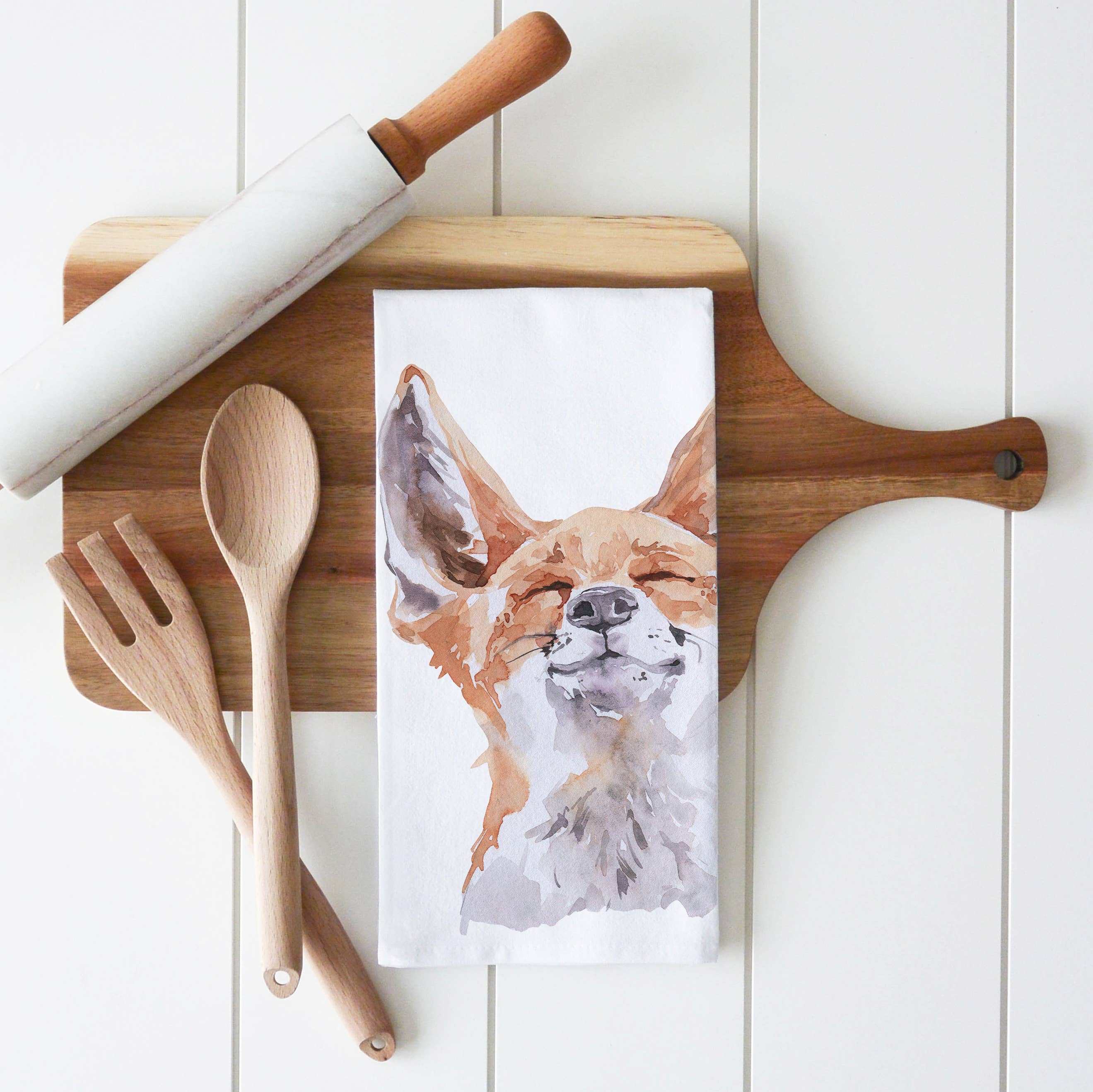 Fox Tea Towel: White
