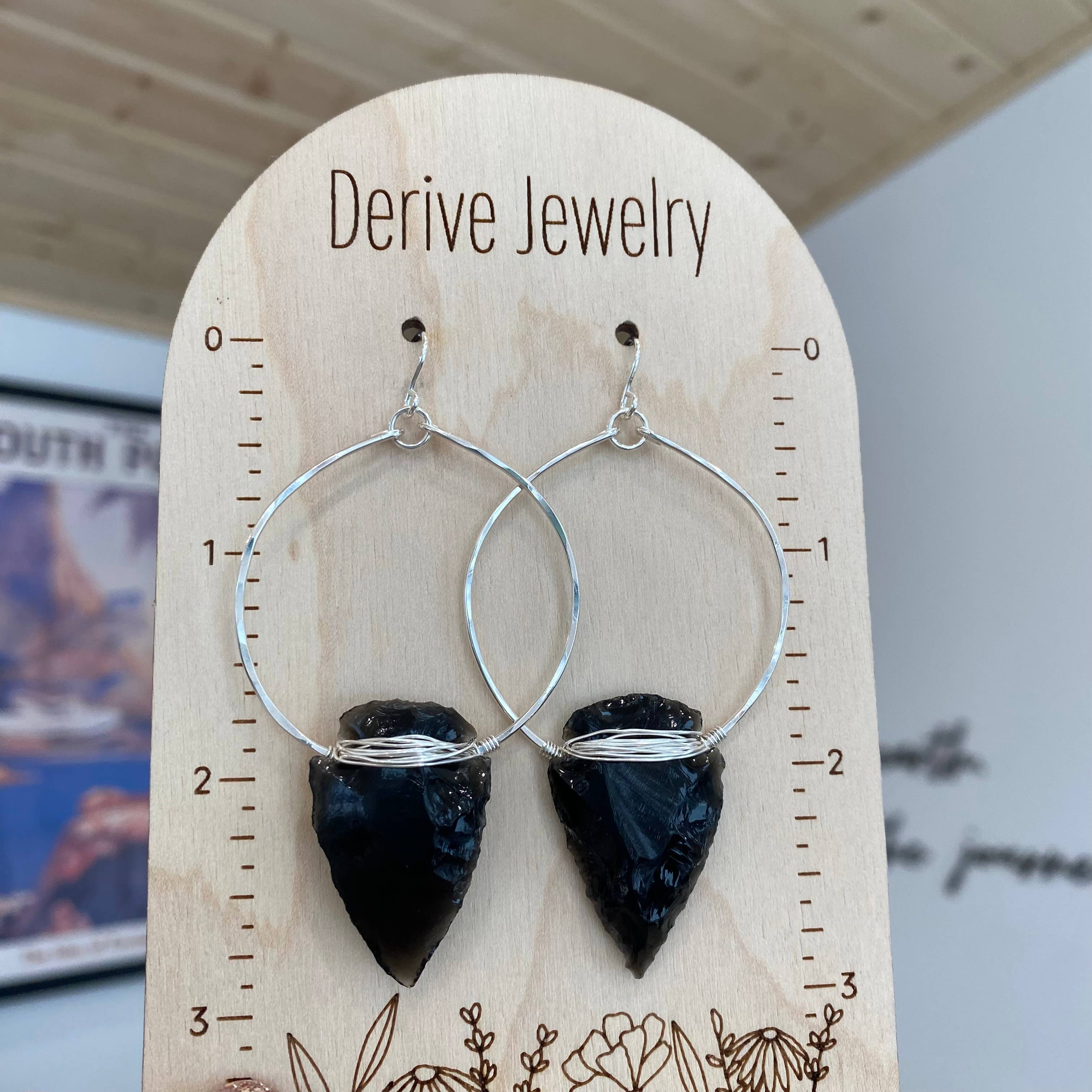 Nala Obsidian Arrowhead Hoops: Sterling Sliver