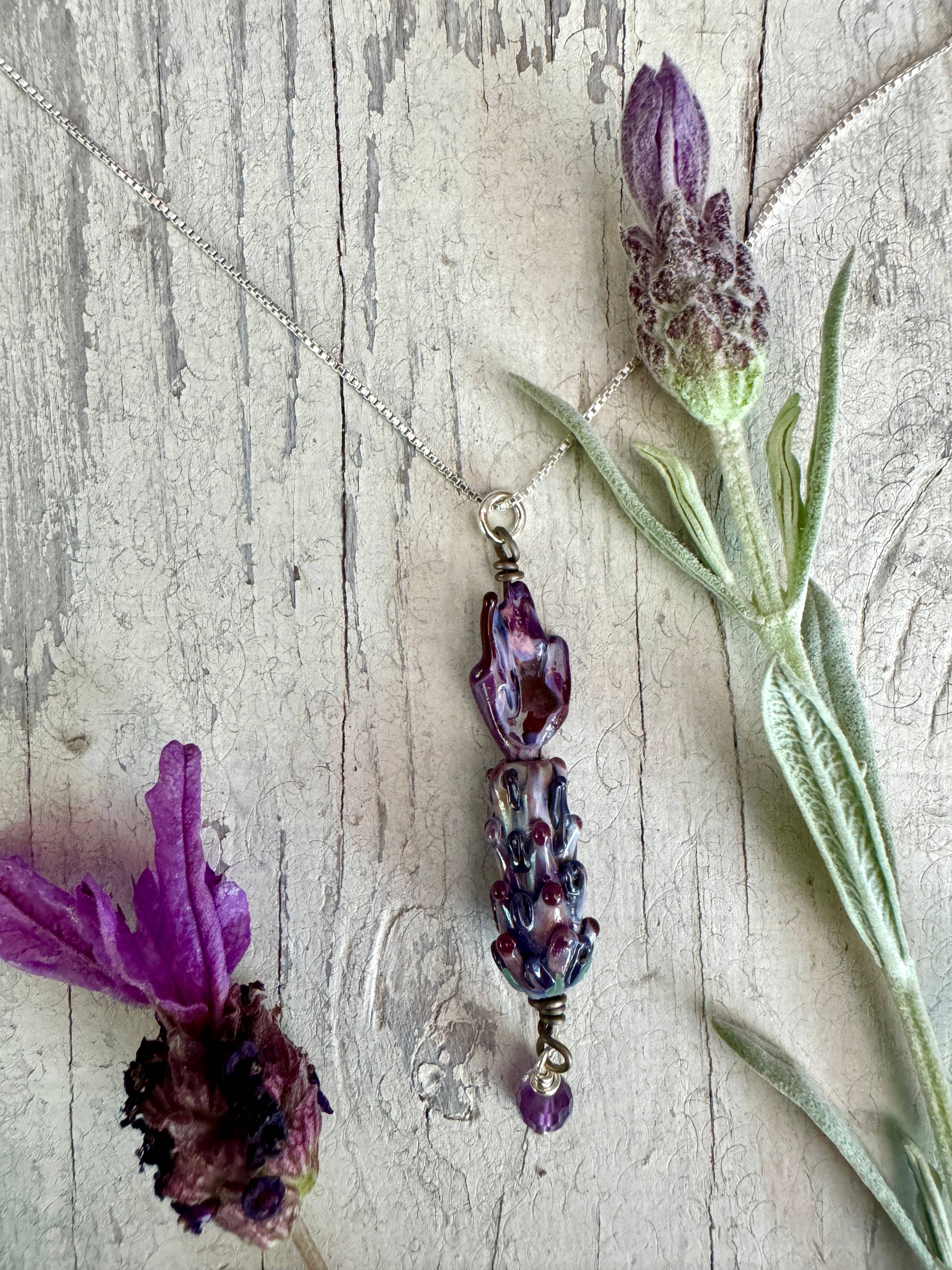 Spanish Lavender Glass Bead Pendant on Silver Chain