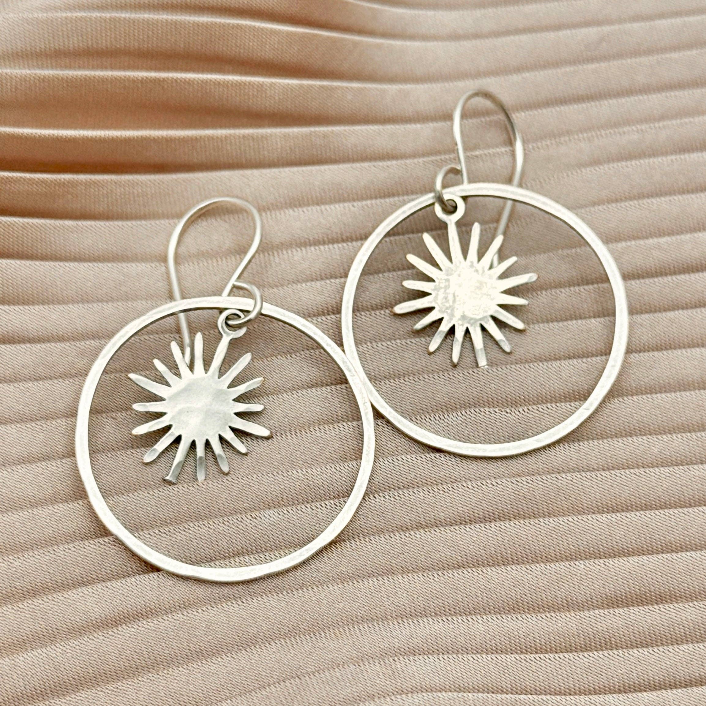 Twilight Earrings: Silver Hoop/ Gold Burst