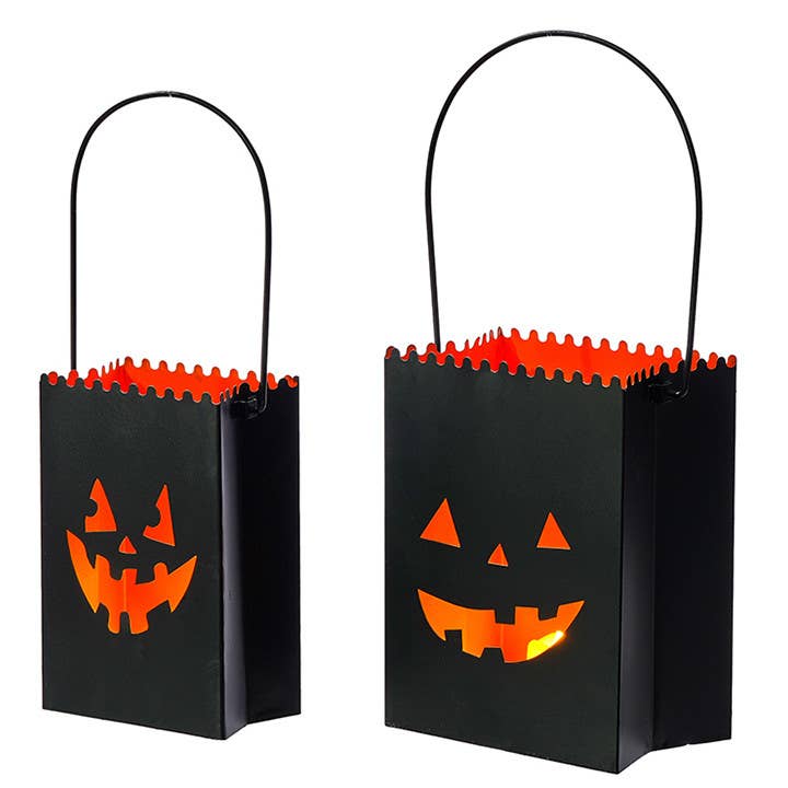 Black Metal Halloween Jack O'Lantern Candle Holder - Set/2