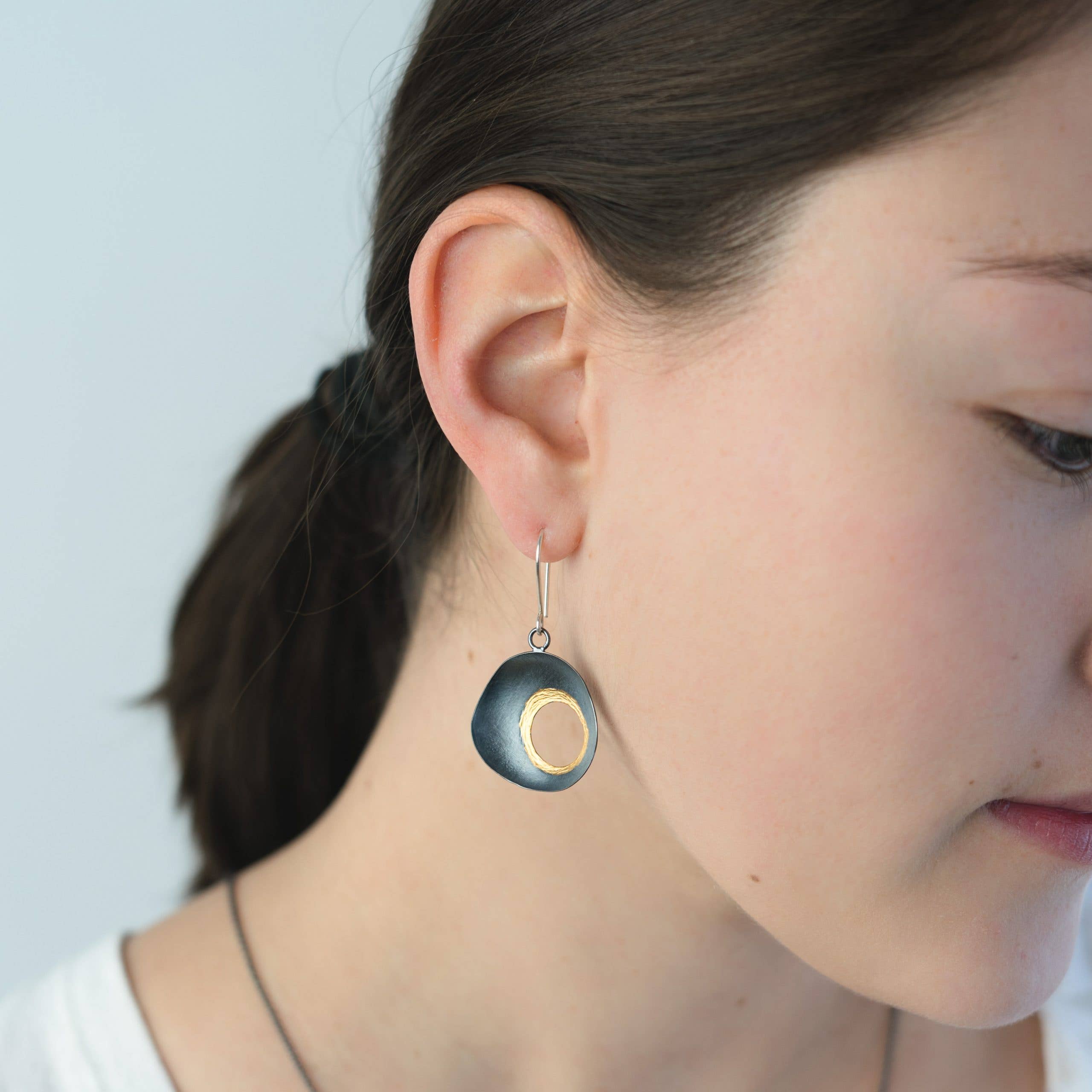 Contemporary oxidized silver and gold Celestial Earrings