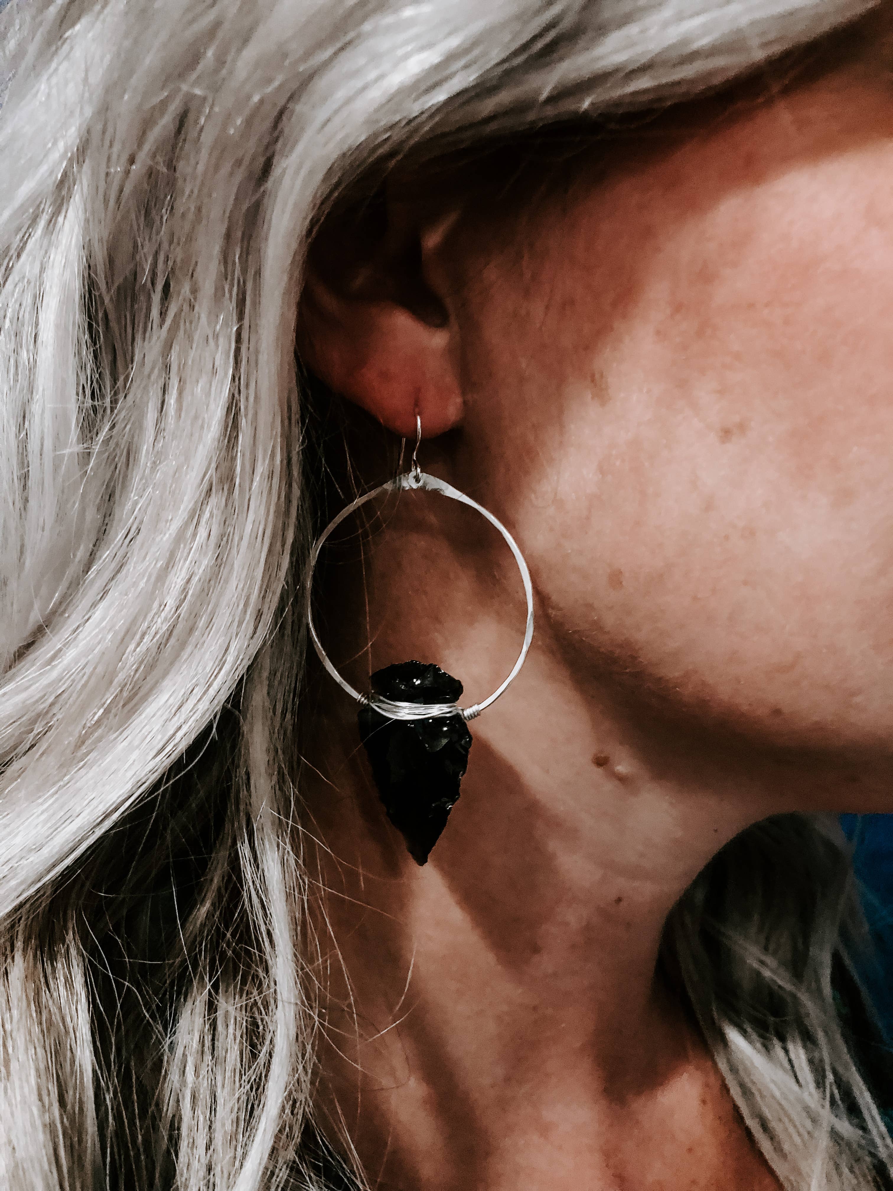Nala Obsidian Arrowhead Hoops: 14k Gold Fill