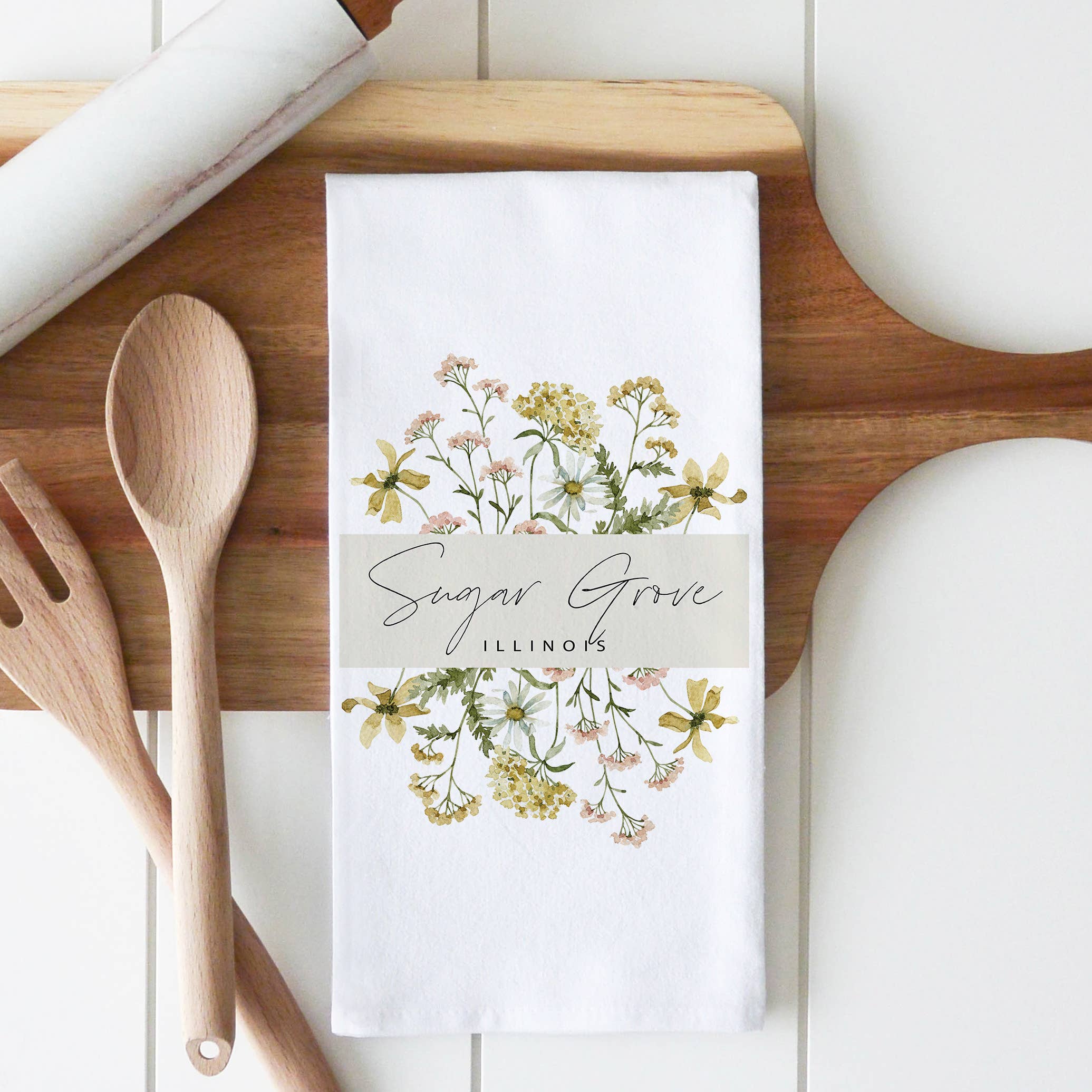 Custom Wildflower City State Tea Towel: White