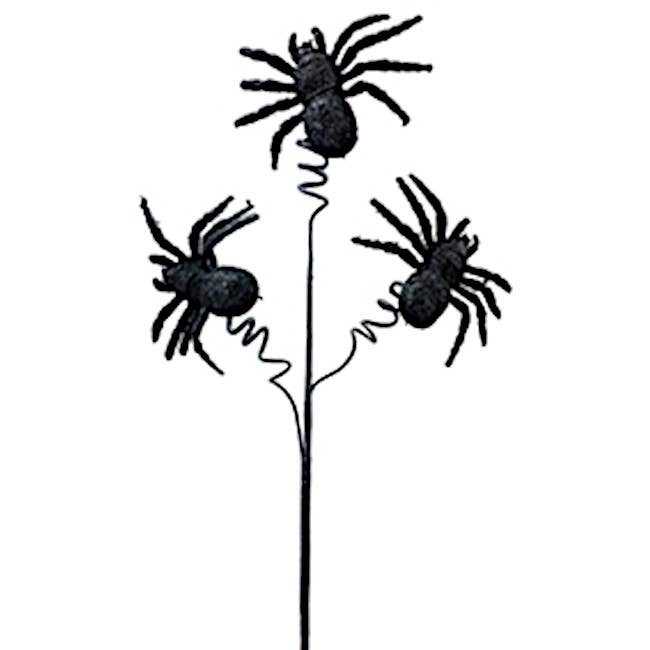 Flocked Black Spider Spray Plant Pick - 17"