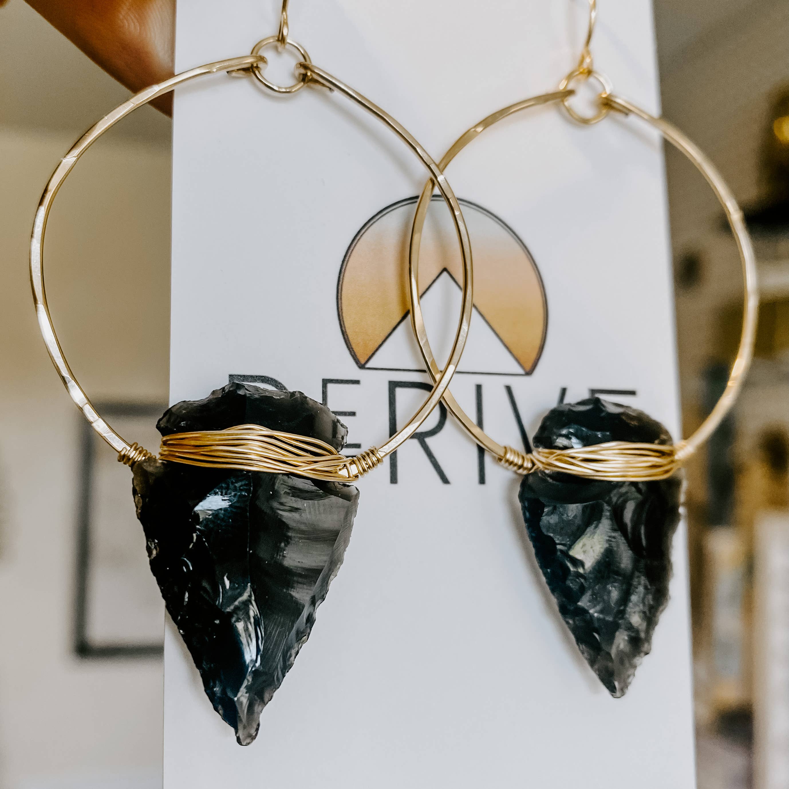 Nala Obsidian Arrowhead Hoops: 14k Gold Fill