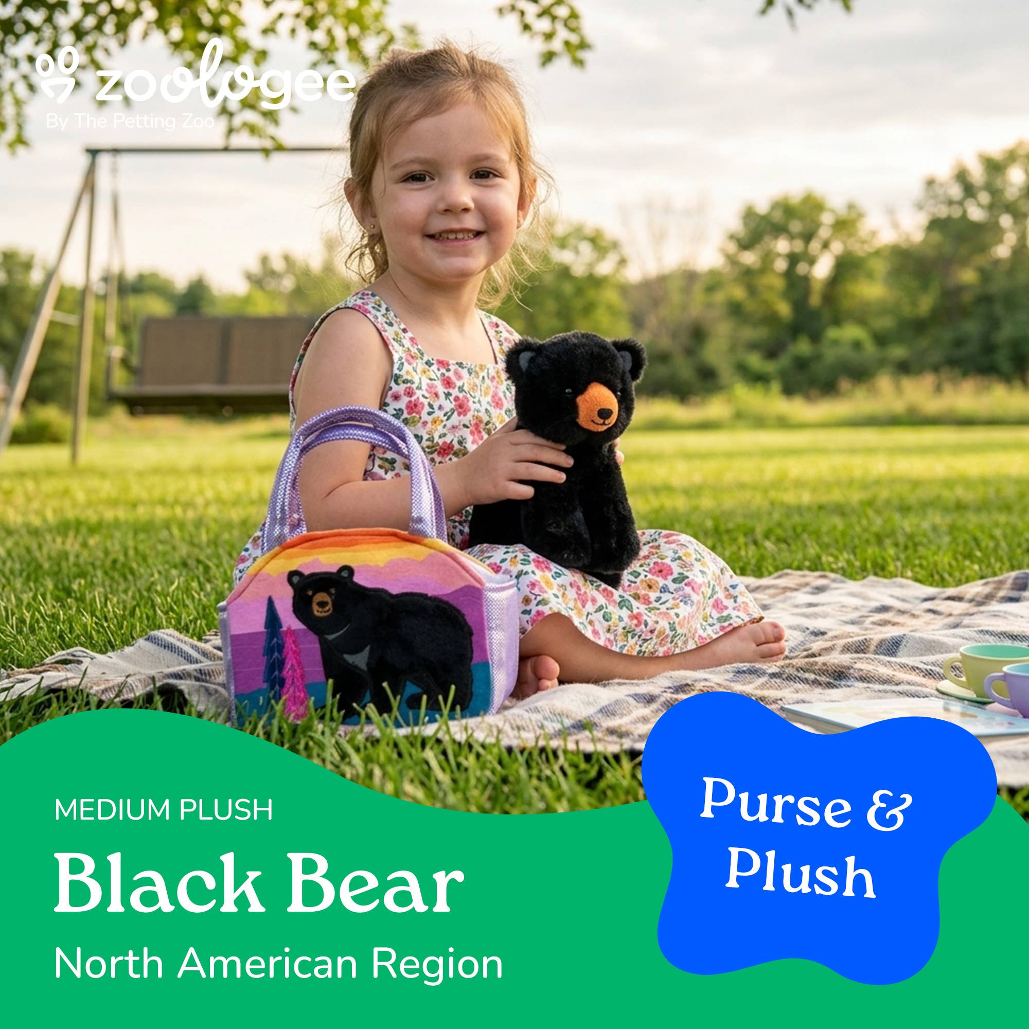Plush Animal Set with Purse - 9" Black Bear
