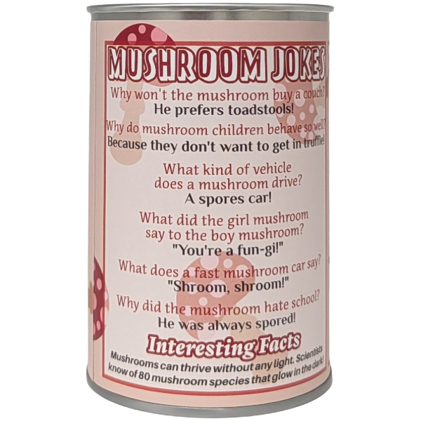 Canned Mushroom - Amanita Mushroom Plush Gift in Can w/Jokes: Pop Top Lid