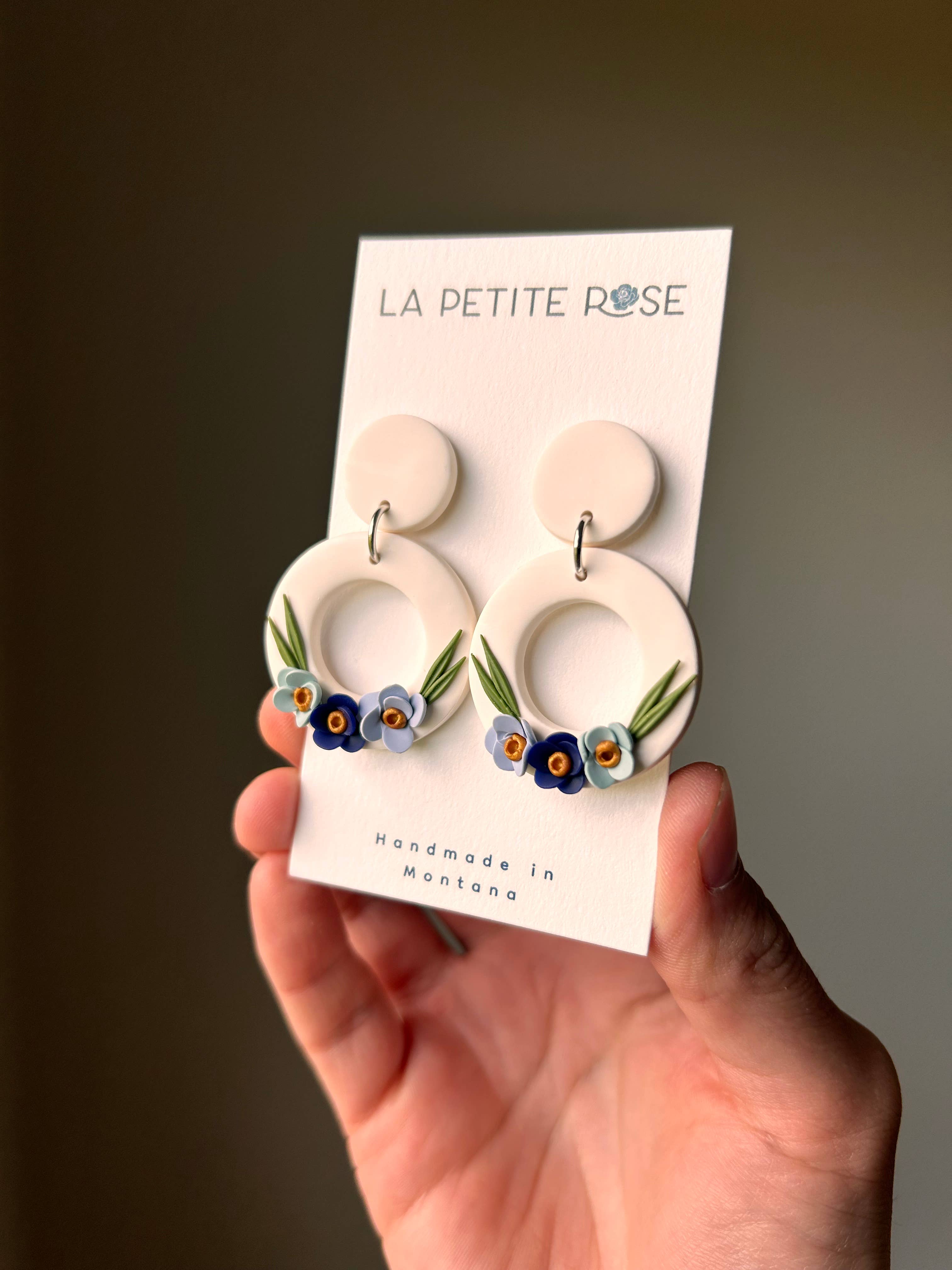 Summer Flower Earrings, Blue Floral Dangles