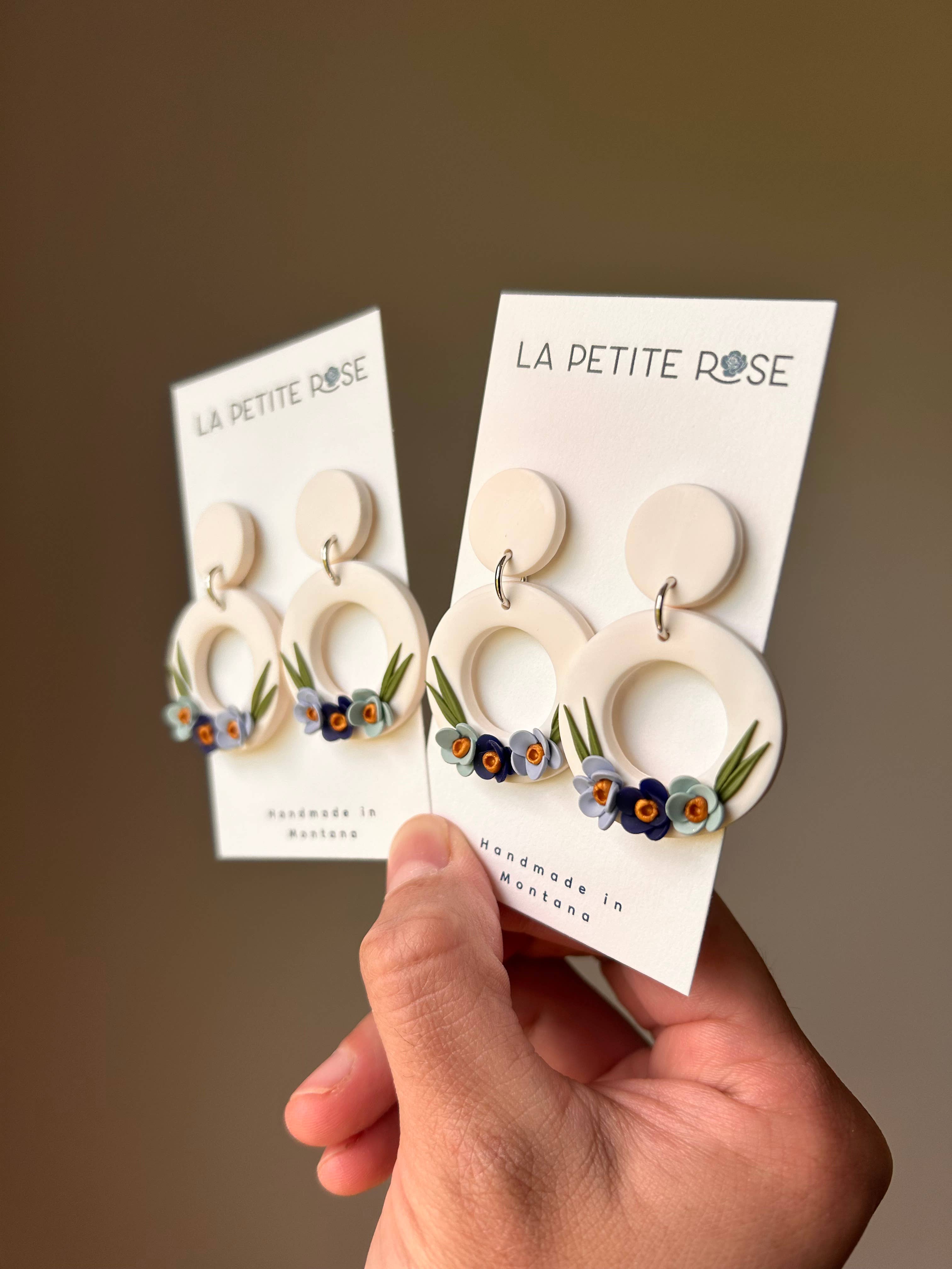 Summer Flower Earrings, Blue Floral Dangles