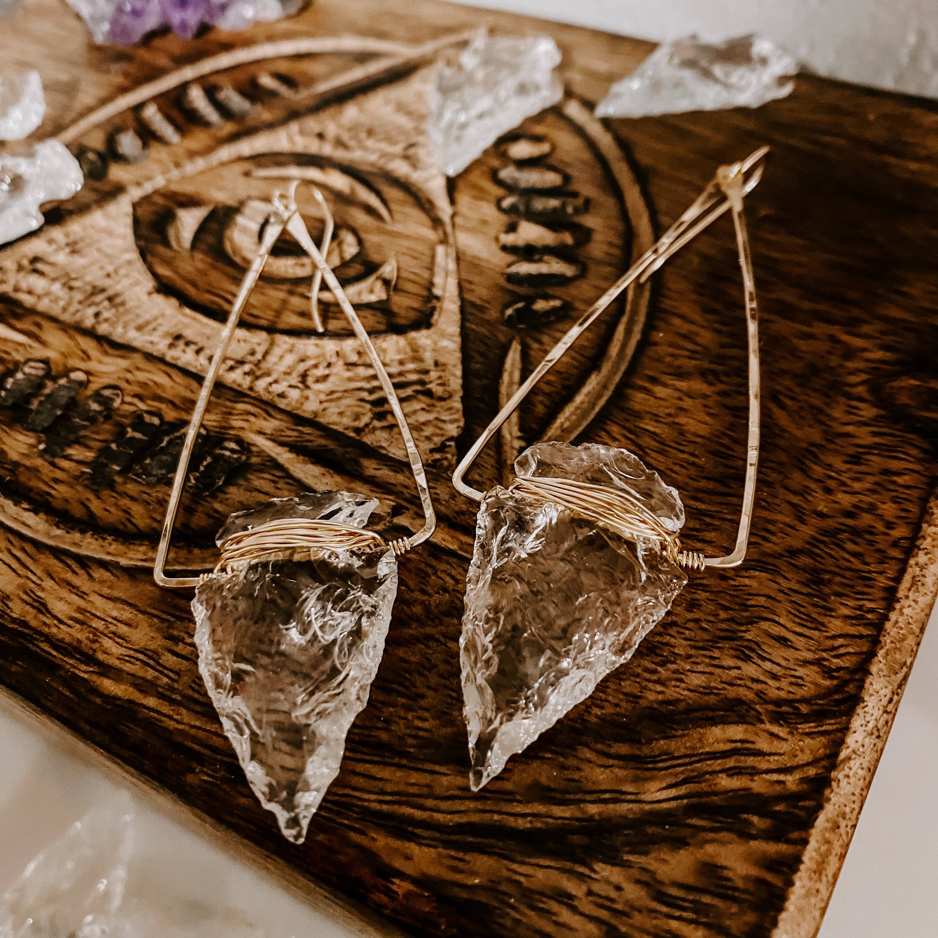 Nala Quartz Crystal Arrowhead Earrings: 14k Gold Fill
