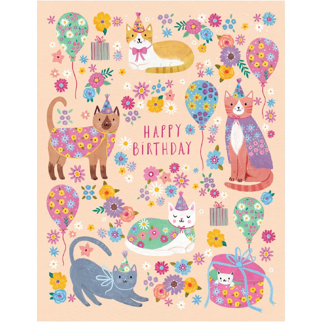 Floral Party Cats Birthday Card
