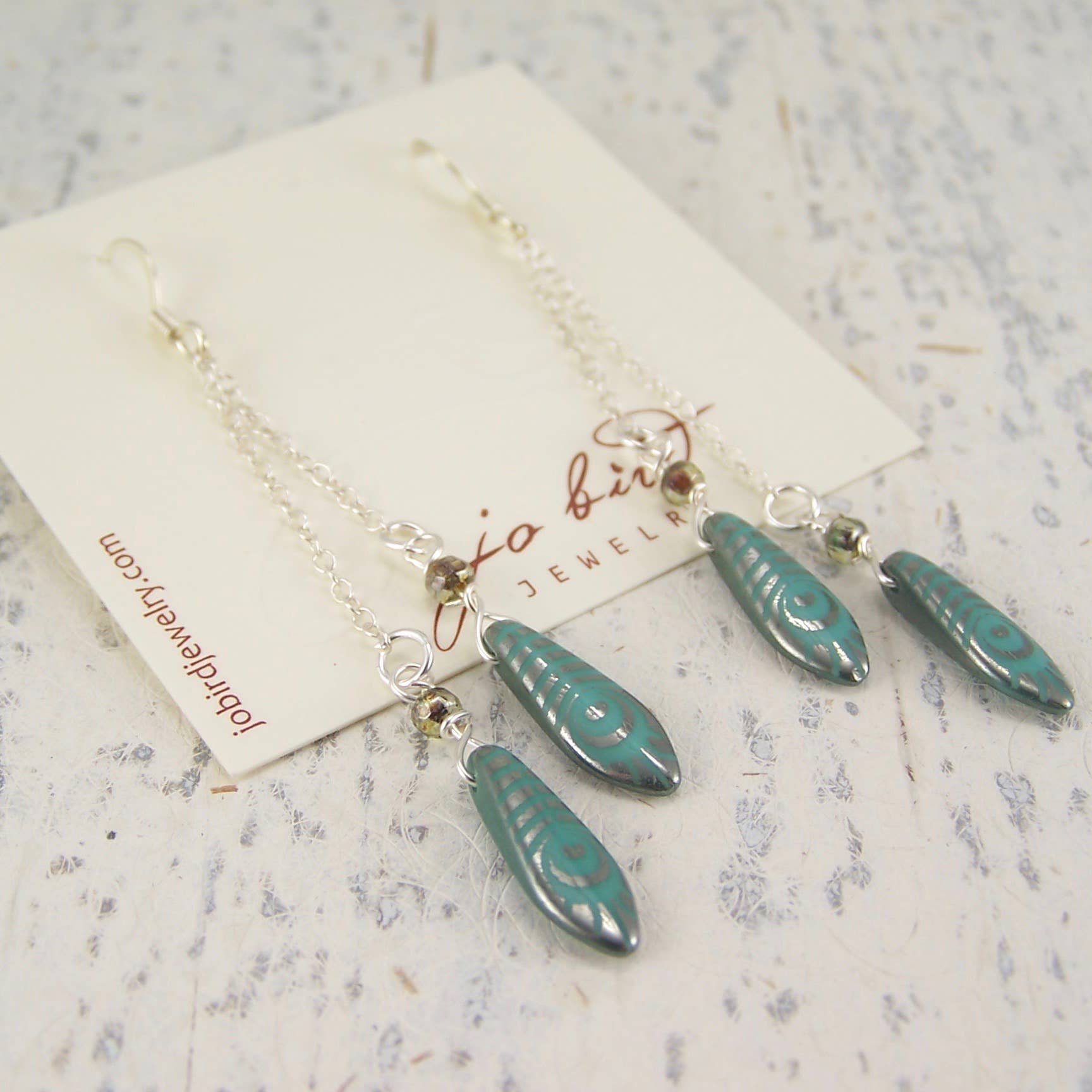 Feather Flow Earrings: Turquoise Brass