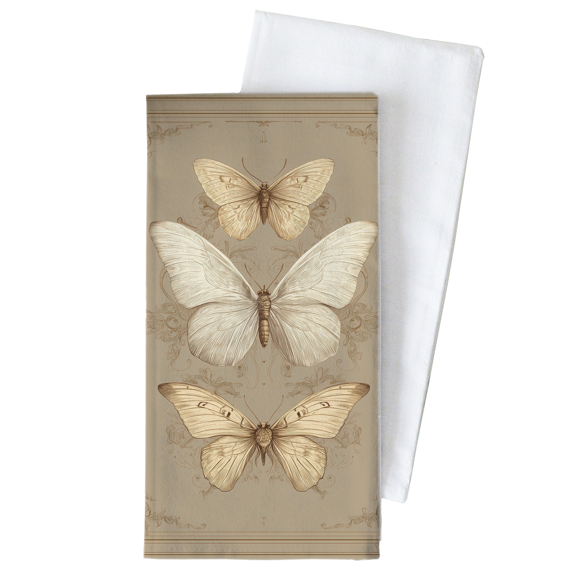 Vintage Butterflies Tea Towel: White