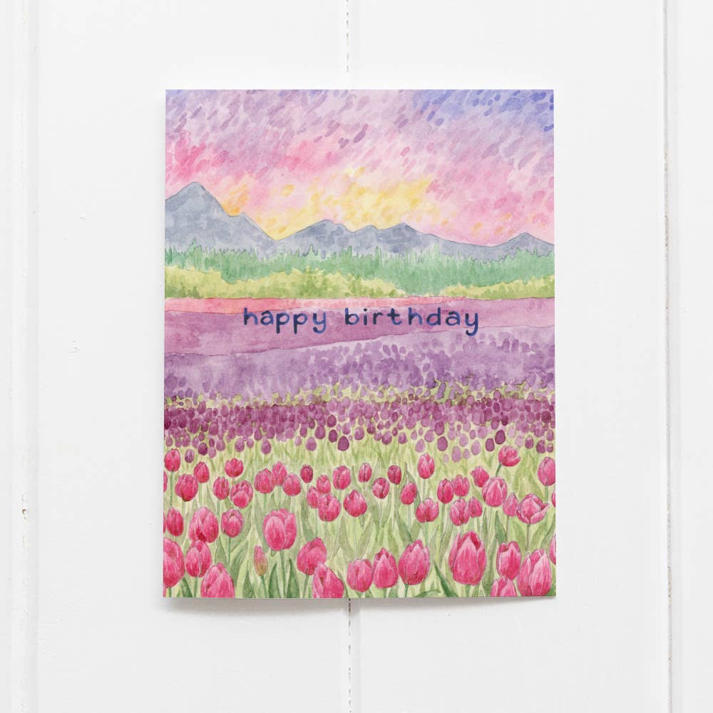 Tulips Birthday Card - Spring Gardening Birthday Card