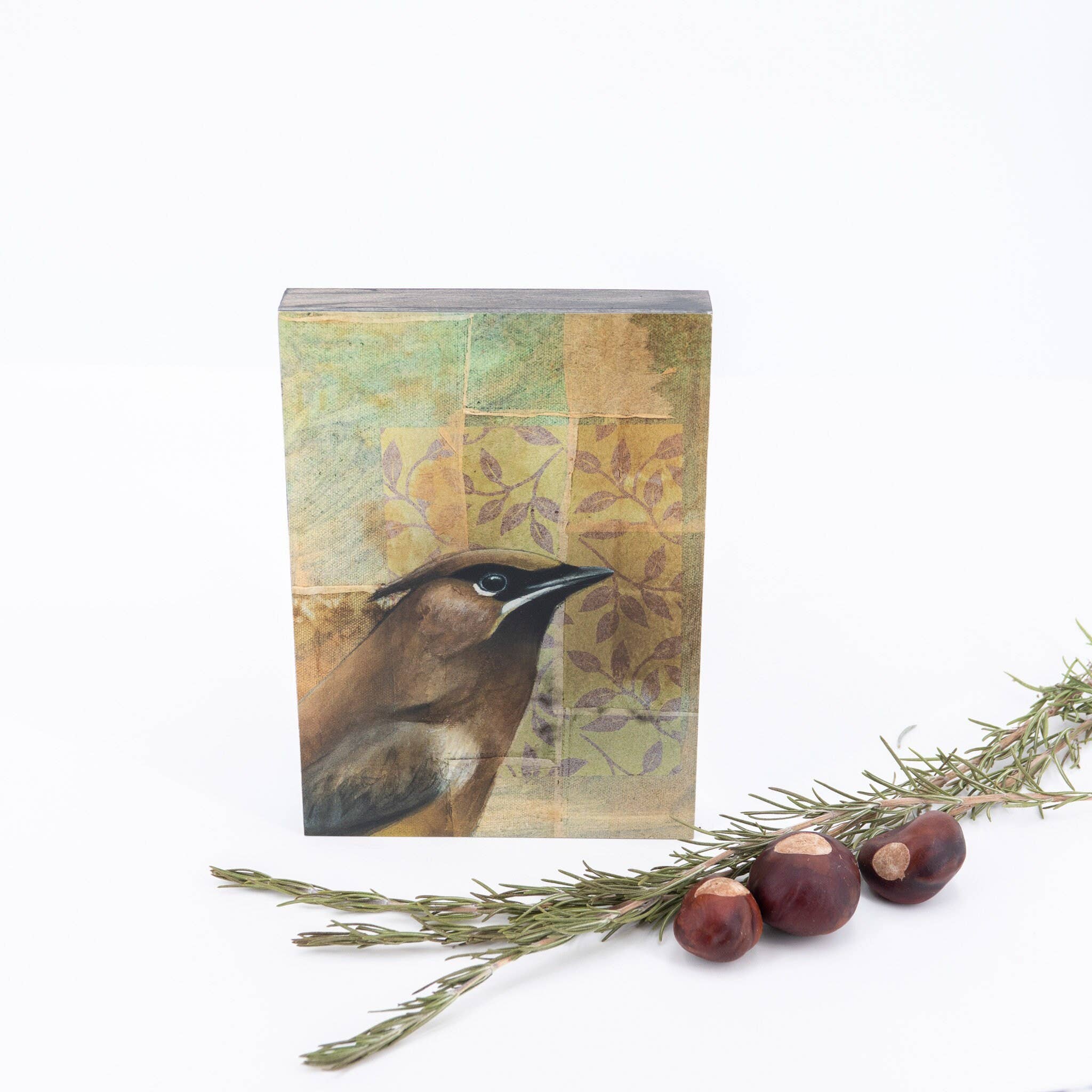 Cedar Waxwing Wood Panel Giclée Print