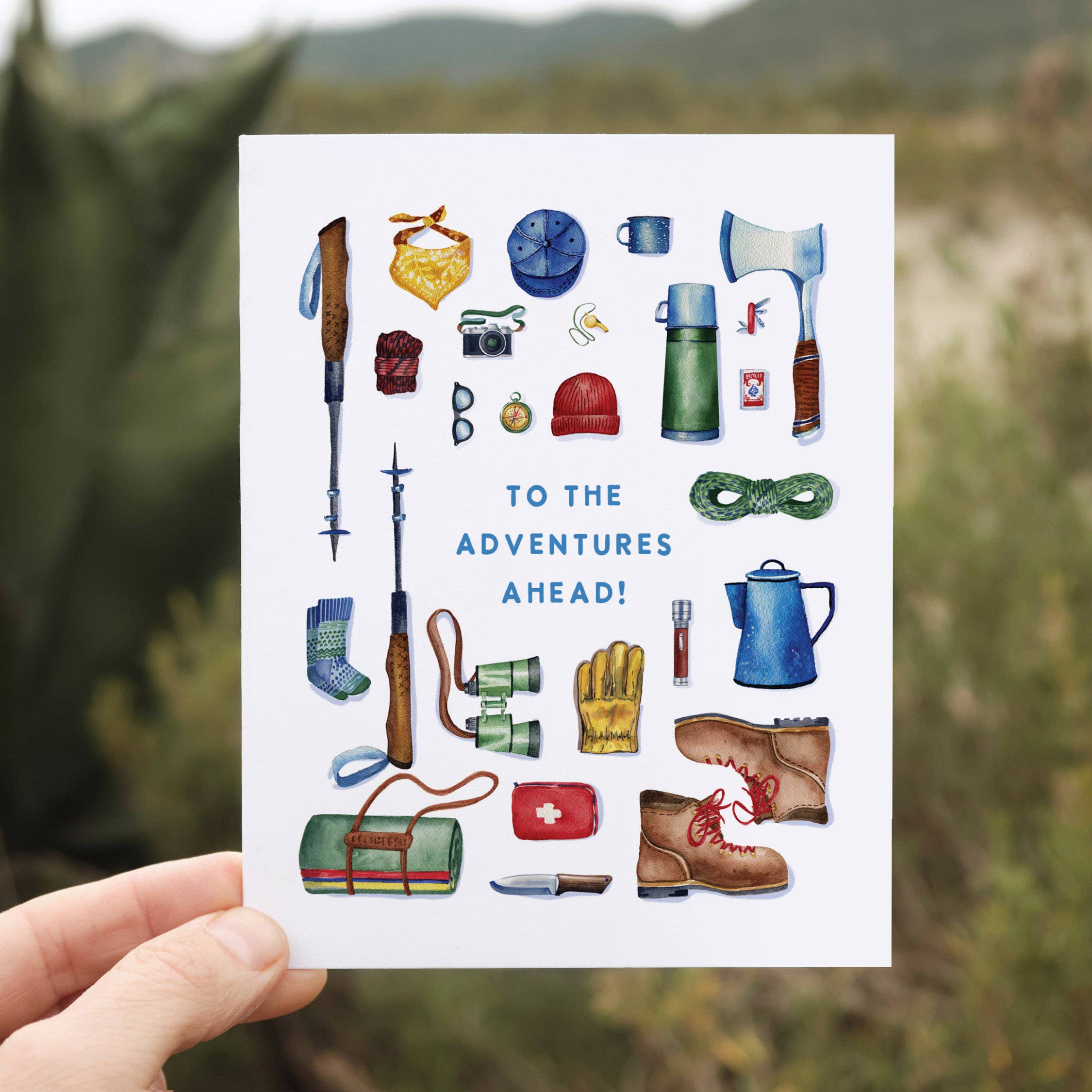 Adventure Birthday Card | Camping Hiking Gear Design: Single Card