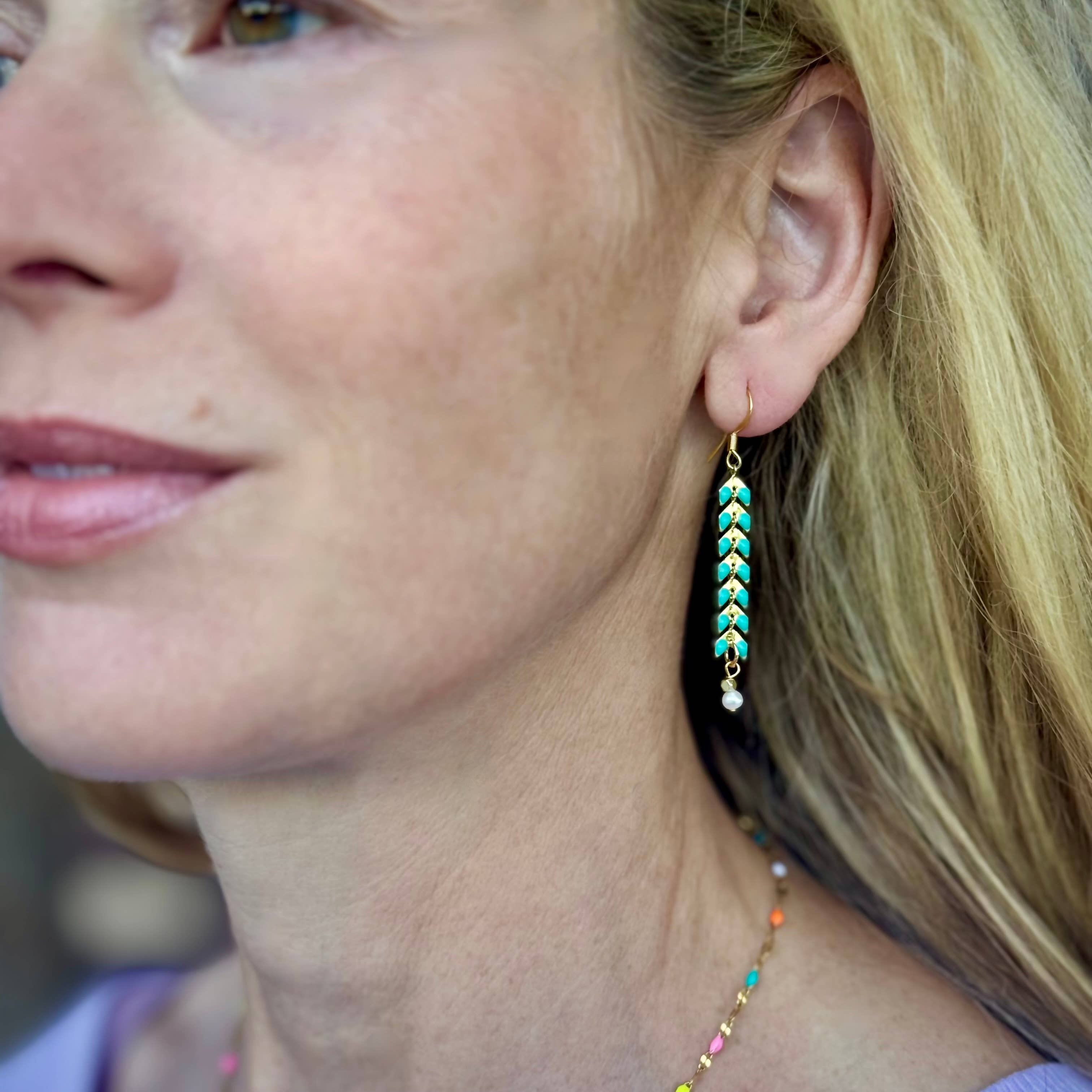 Feather Duster Earrings - Colorful Enamel: White